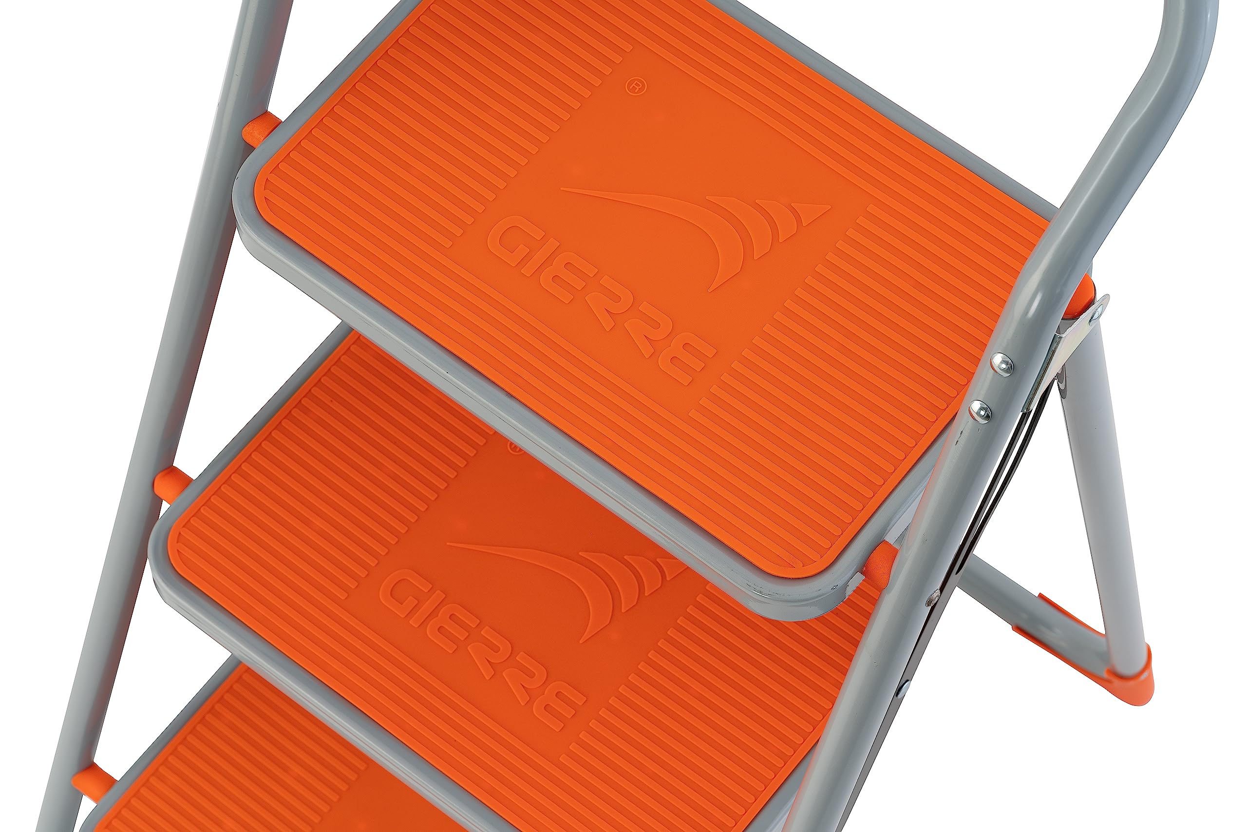 GIERRE Scaletta 3 Gradini In Acciaio Con Base di Appoggio 142H x 48 cm Gancio di sicurezza per Apertura Chiusura Accidentale Scaletta Pieghevole Salvaspazio Gradini Antiscivolo Piedini in Gomma
