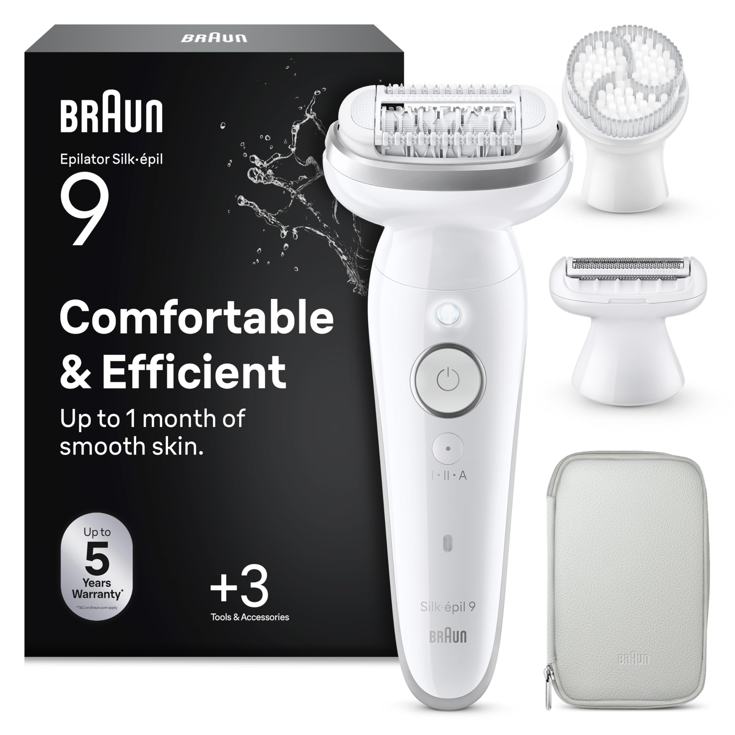 Braun Silk·épil 9 - Epilatore elettrico da donna con pettine rifinito, spazzola esfoliante e custodia, resistente all'acqua, per depilazione, rasatura e taglio, depilazione morbida e duratura, 9-061