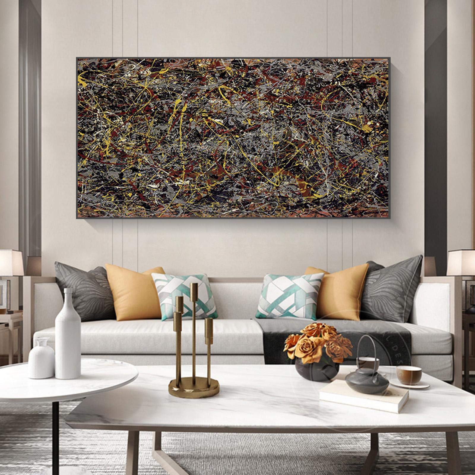 Jackson Pollock Pinturas Famosas otoño Lienzo Pintura Carteles e Impresiones Cuadros de Pared para la decoración de la Sala de Estar 60x120cm Marco Interno