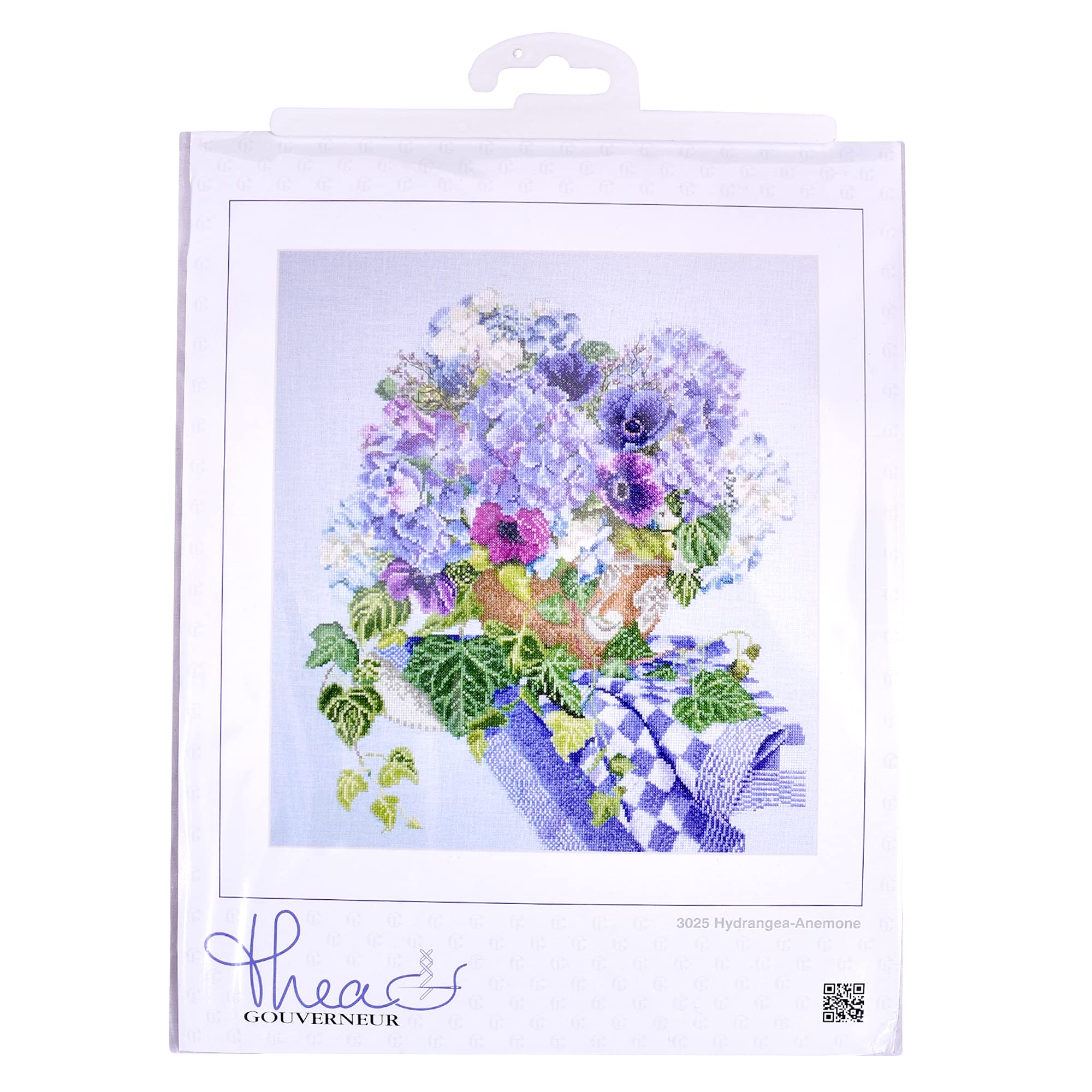 Thea Gouverneur Kreuzstich-Set 'Hortensien-Anemone' – Aida 16 Count, 37x42 Cm, Inkl. Garn & Nadel
