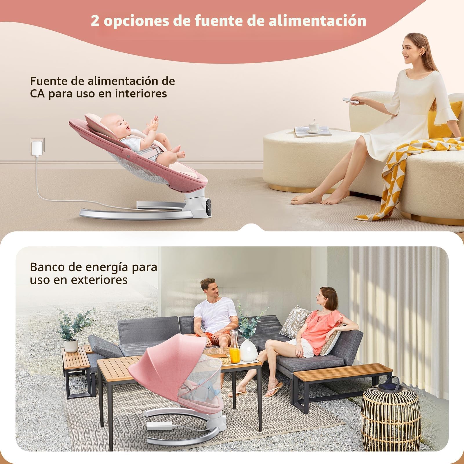 Hamaca Bebé Mecedora Electrica Bebe Hamacas Bebes con Movimiento con mando a distancia y sin balanzas con mando a distancia y conexión inalámbrica para niños de hasta 9 kg con 5 puntos