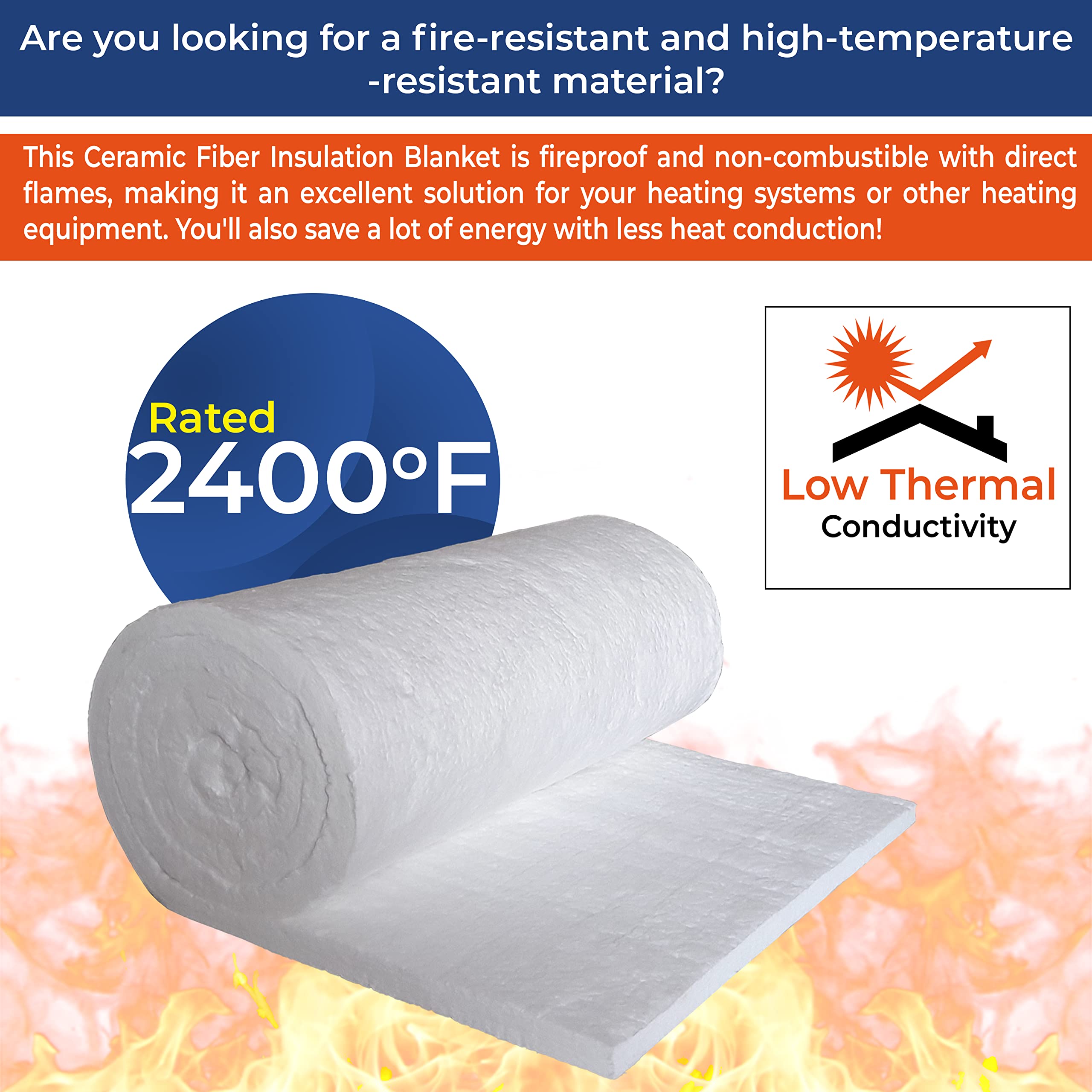 Simond Store Manta aislante de fibra de cerámica – 1 x 24 x 60 pulgadas – 8# 2400F – Manta aislante ignífuga para forja, caldera, horno, chimenea, chimenea, aislante, para lavavajillas