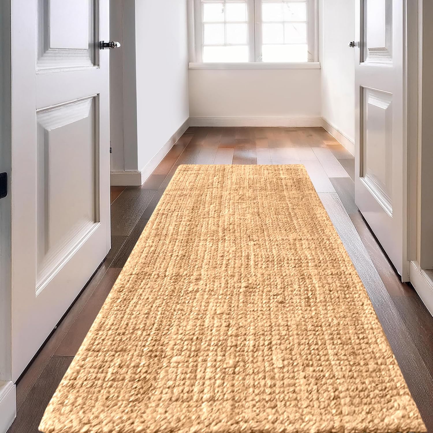 Delara Hand Woven 100% Jute Area Rug, Bohemian, Rustic, Farmhouse Style Rug, Easy Clean Tightly Woven Natural Fiber Jute Rug, Non-Slip, Ideal for High Traffic Areas in Bedroom, Living Room, Office