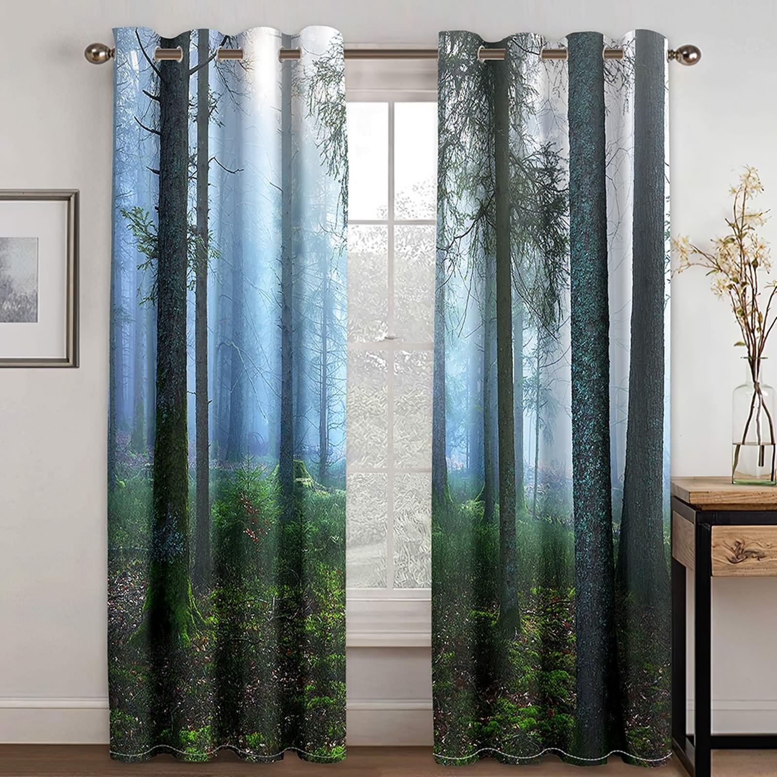 Rideau Opaque Occultant Chambre, Rideau Cuisine Extérieure Vert Arbres Psychédéliques Polyester 2 Panneaux 304x244cm