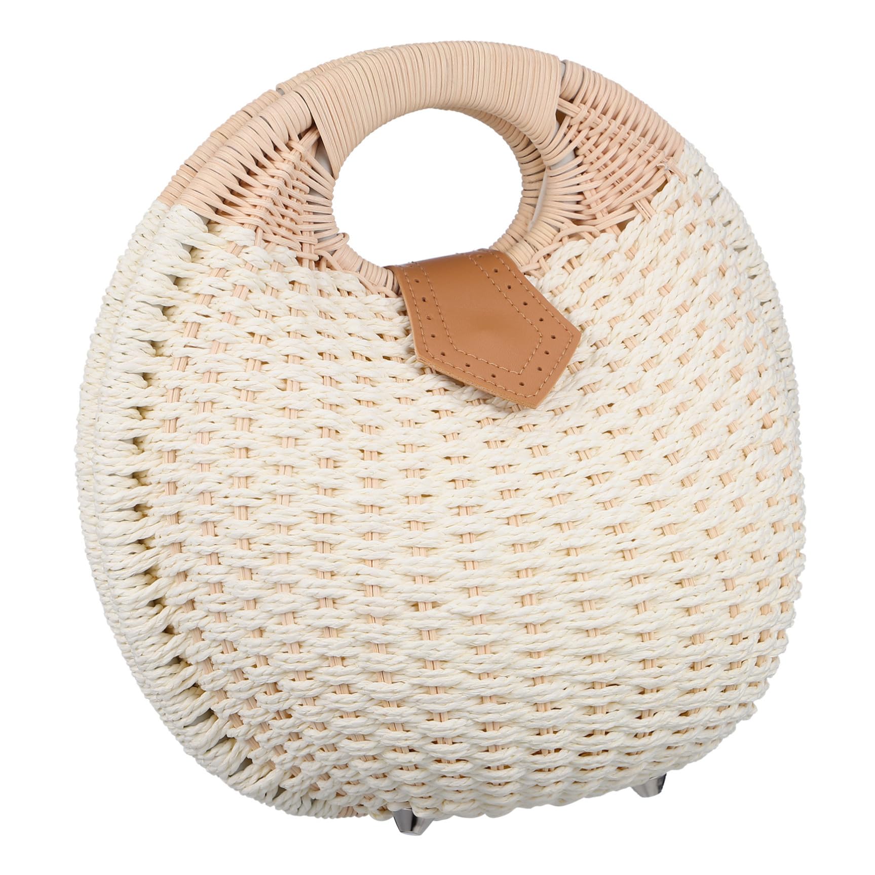 Operitacx Borsa da Donna in Paglia Intrecciata Bianca a Forma di Conchiglia Chiusura a Bottone, Elegante alla Moda, come Borsa da Viaggio per Uso Quotidiano