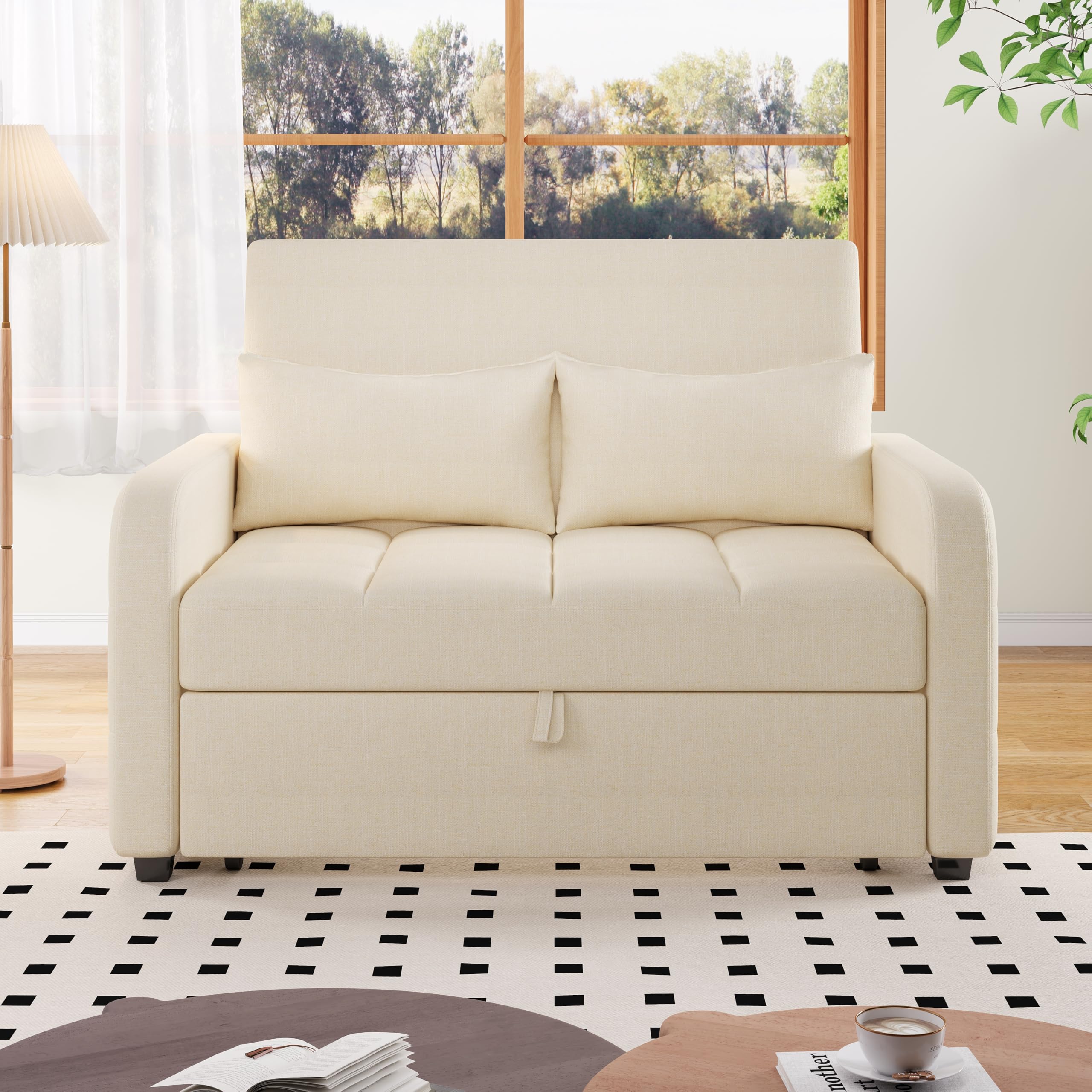 Dolamaní Sofá cama plegable con dormir y cajón, 2 plazas, 127 x 75 cm, extensible a 127 x 125 cm (beige)