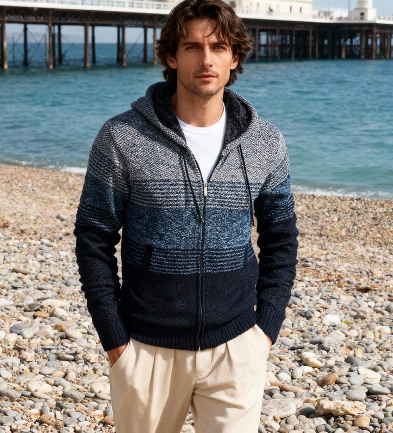 Herren Hoodie mit Kapuze Pullover Pulli Strick-Sweatshirt-Strickjacke-Cardigan, Freizeit-Winter-Kapuzen-Pulli-Strick-Jacke, Fleece-Innenseite Outdoor Herren Kapuzenjacke für Hoodie