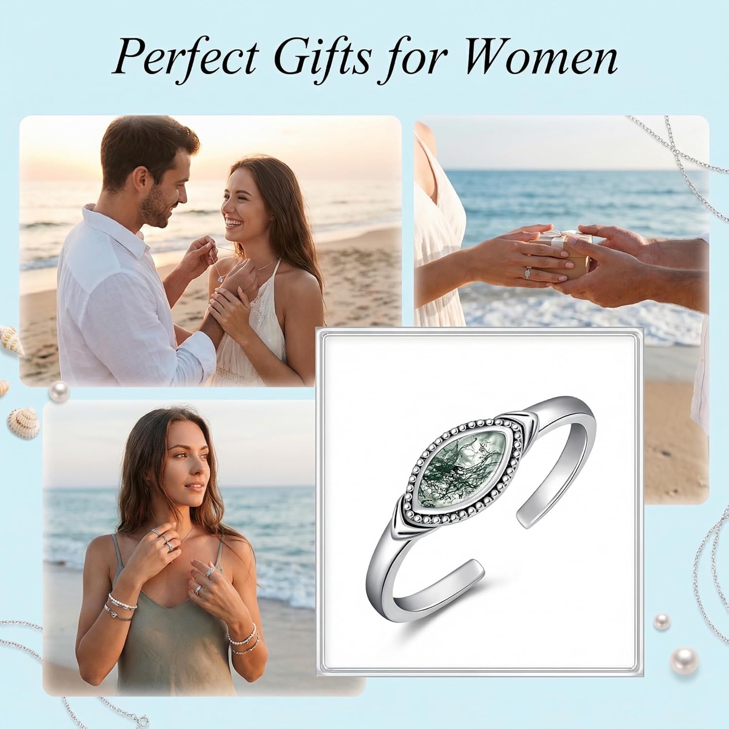 Gemstone Toe Rings Adjustable 925 Sterling Silver Open Band Toe Rings Jewelry Gifts for Women