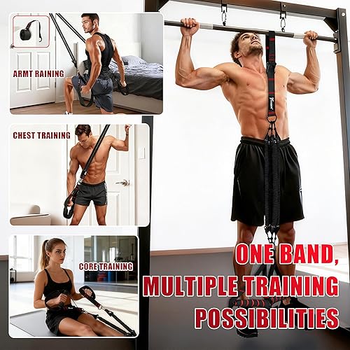 Miniatura 4 de Bandas de asistencia para dominadas, bandas de resistencia resistentes con asas, banda de ejercicio con anclaje de puerta, juego de bandas de