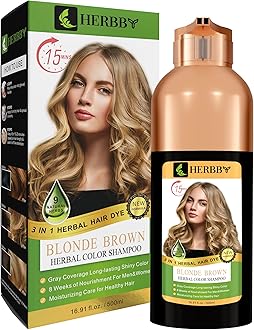 HERBBY Hair Color Shampoo for Gray Hair Coverage&Color Transform with 9 Herbal Extracts –Long Lasting(6-8 Weeks),Shiny,Evenly Colored,Instant Hair Dye Shampoo&Conditioner, 500 Ml (BLONDE BROWN COLOR)