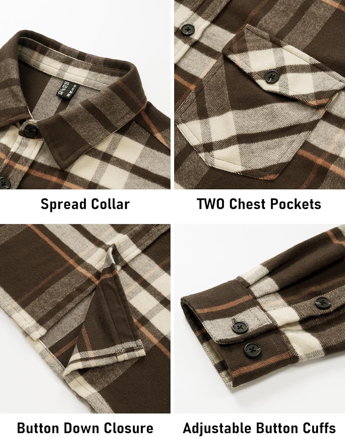 Cotrasen Mens Flannel Shirts Long Sleeve Flannel Shirt for Men Cotton Casual Button Up Plaid Shirt with 2 Pockets - Image 6