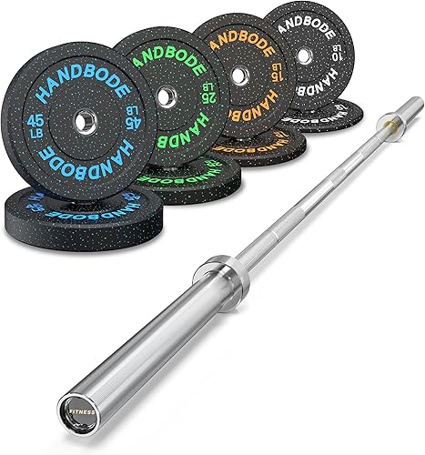 Miniatura 10 de Olympic High-Bounce Bumper Plates Bench Press Barbell Weights Set 2 - Inch, 10-55 lb Rubber Weight Sets for Home Gym, Strength Training Plate