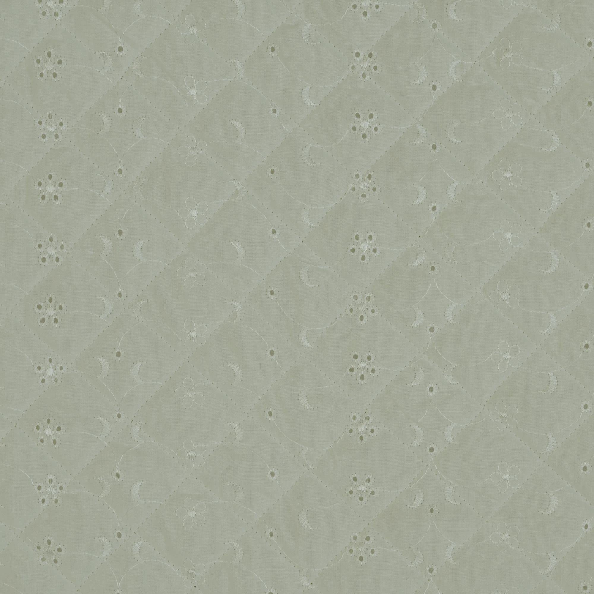 Quilted Wadding 5 Hole Broderie Anglaise Polycotton Embroidery Fabric | 45" - 112 cm Wide (Per Metre, Cream)
