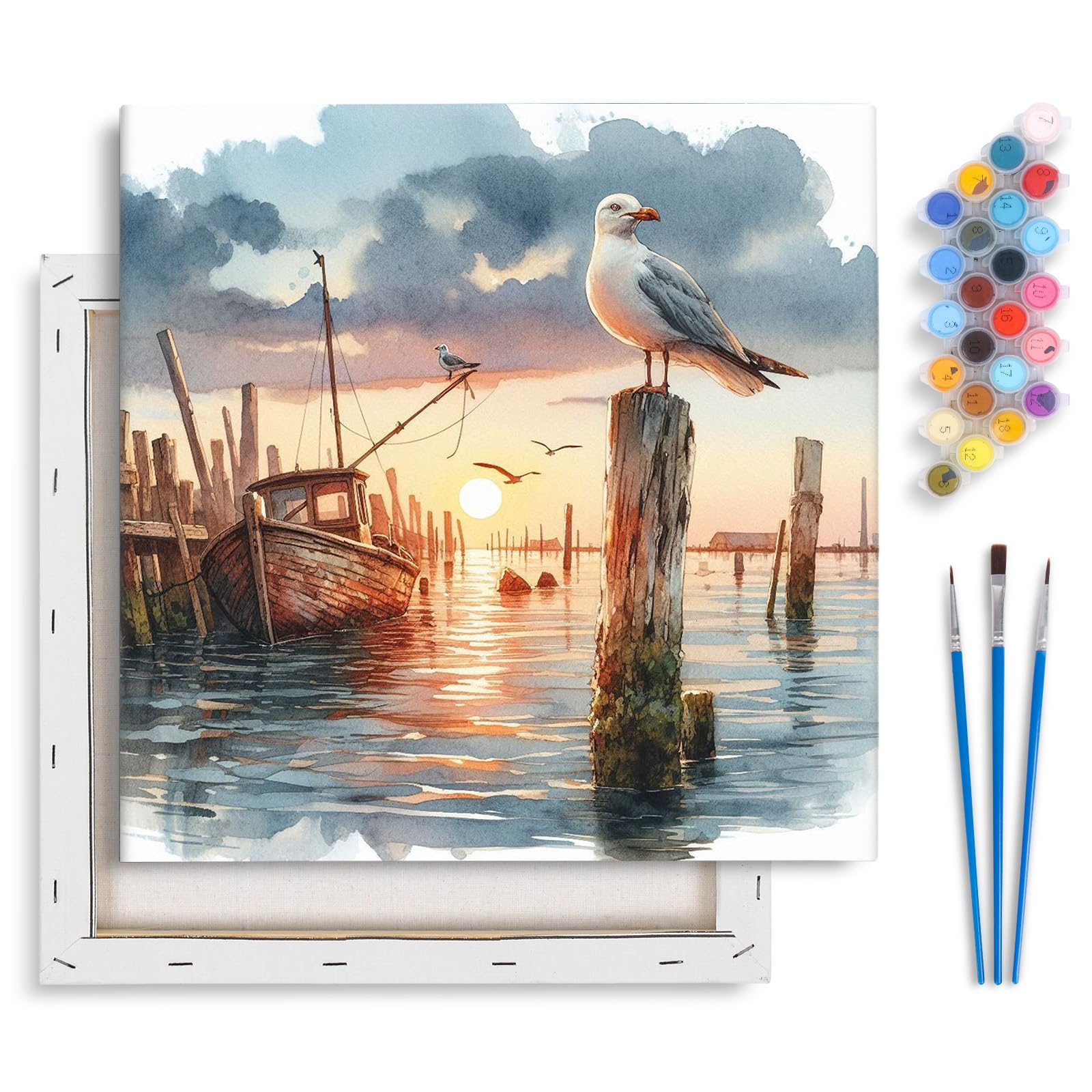 Fountor Seagull Paint by Numbers for Adults with Frame, Seagull Adult Paint by Numbers Canvas Kits Without Easel, DIY Acrylic Painting by Number for Home Wall Decor Gift 10x10in/25x25cm
