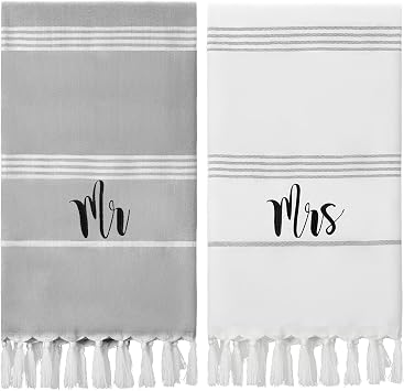 Preboun 2 Pcs Mr and Mrs Turkish Beach Towels Honeymoon Essentials