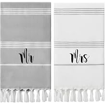 Preboun 2 Pcs Mr and Mrs Turkish Beach Towels Honeymoon Essentials