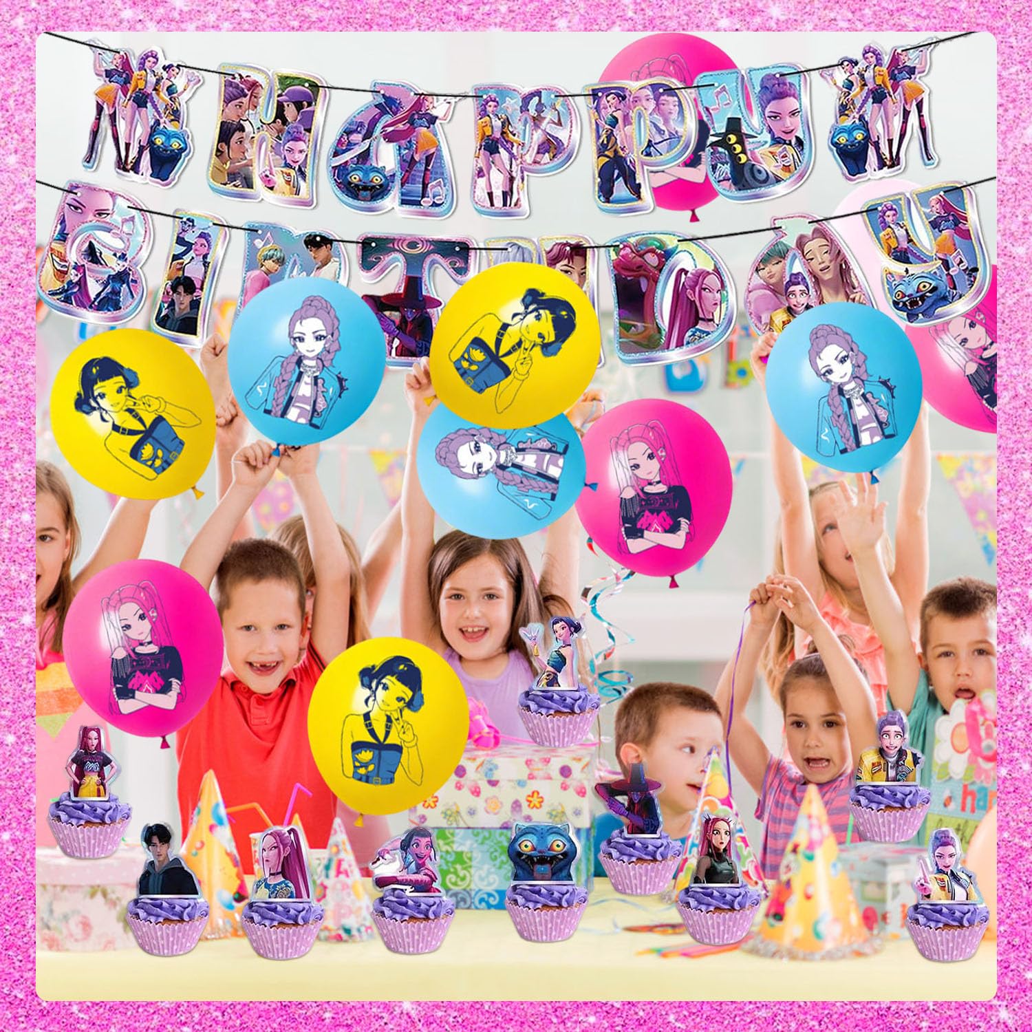 47 Ballons à Thème 1 Bannière Happy Birthday,1 Décoration De Gâteau D'anniversaire,24