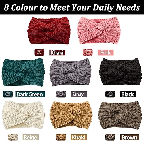 Miniatura 6 de 8 diademas de punto de invierno para mujeres, diademas trenzadas de invierno, calentadores de orejas de ganchillo para mujeres y niñas, Negro,