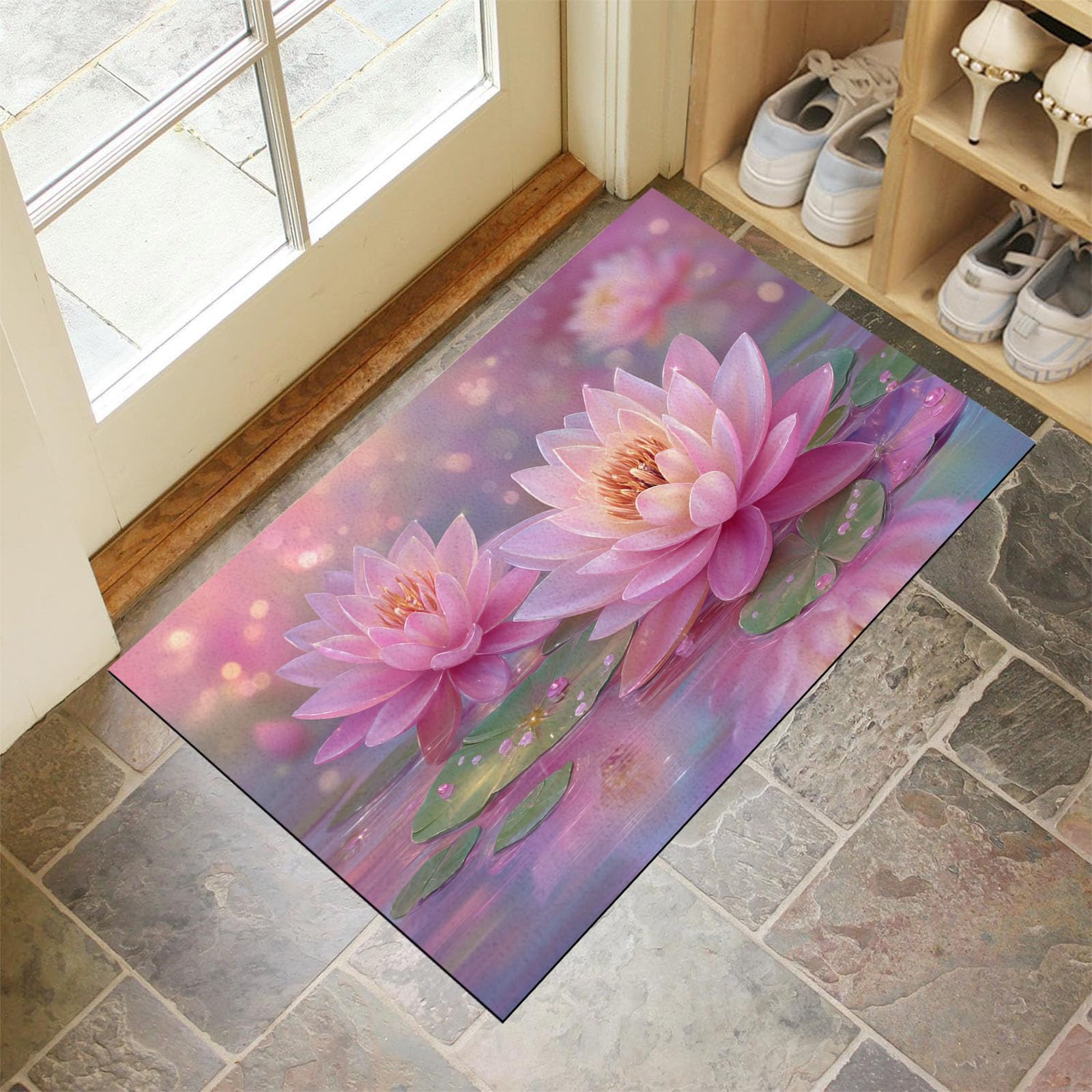 Tapis de sol pour intérieur et extérieur paillasson lotus rose 60x90