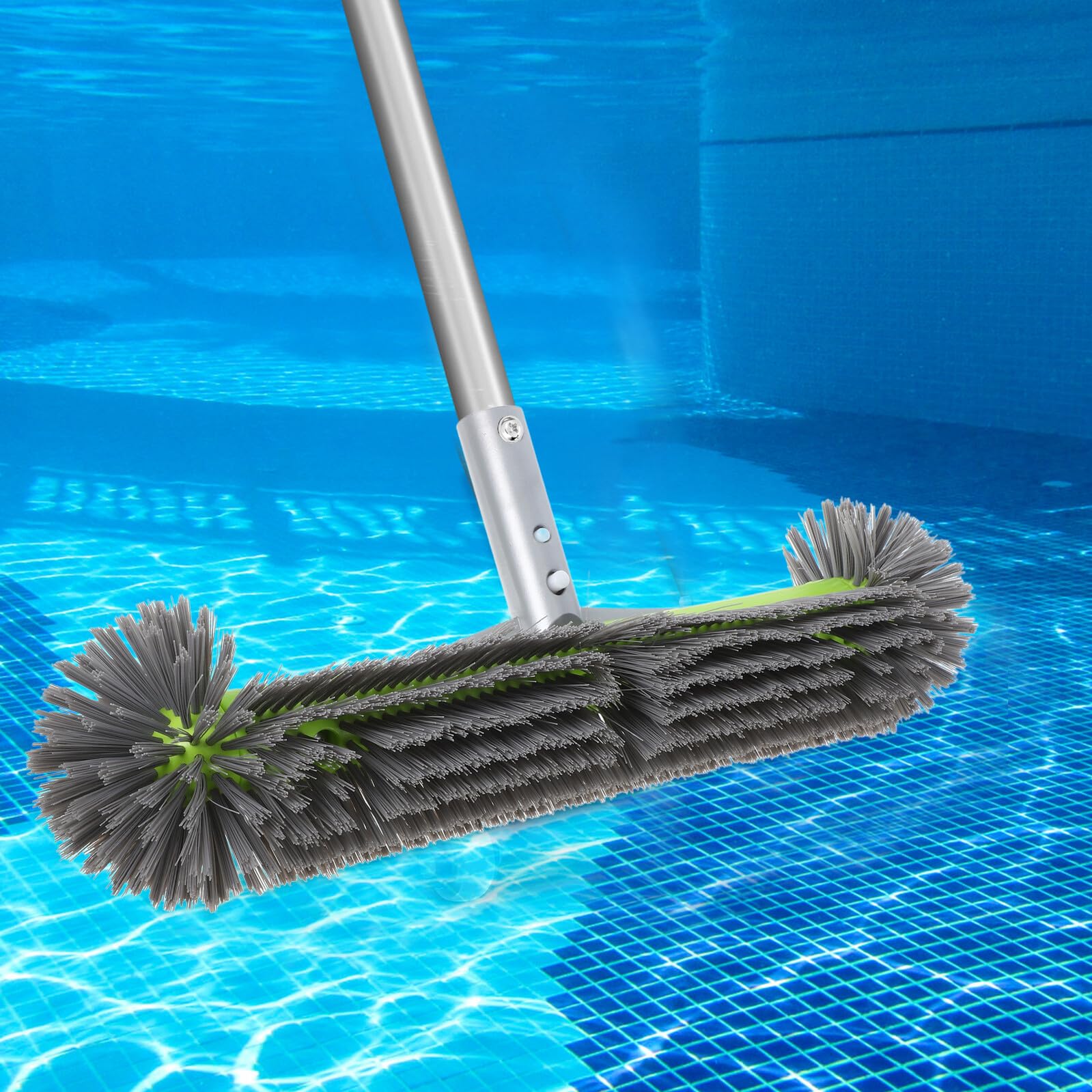 Beaupretty Cepillo para Piscina 43 Cm Verde con Cabezal Reforzado de Goma y Aluminio, Limpiador Multifunción para Escalones, Paredes y Suelos de Piscinas de Hormigón y Fibra de Vidrio