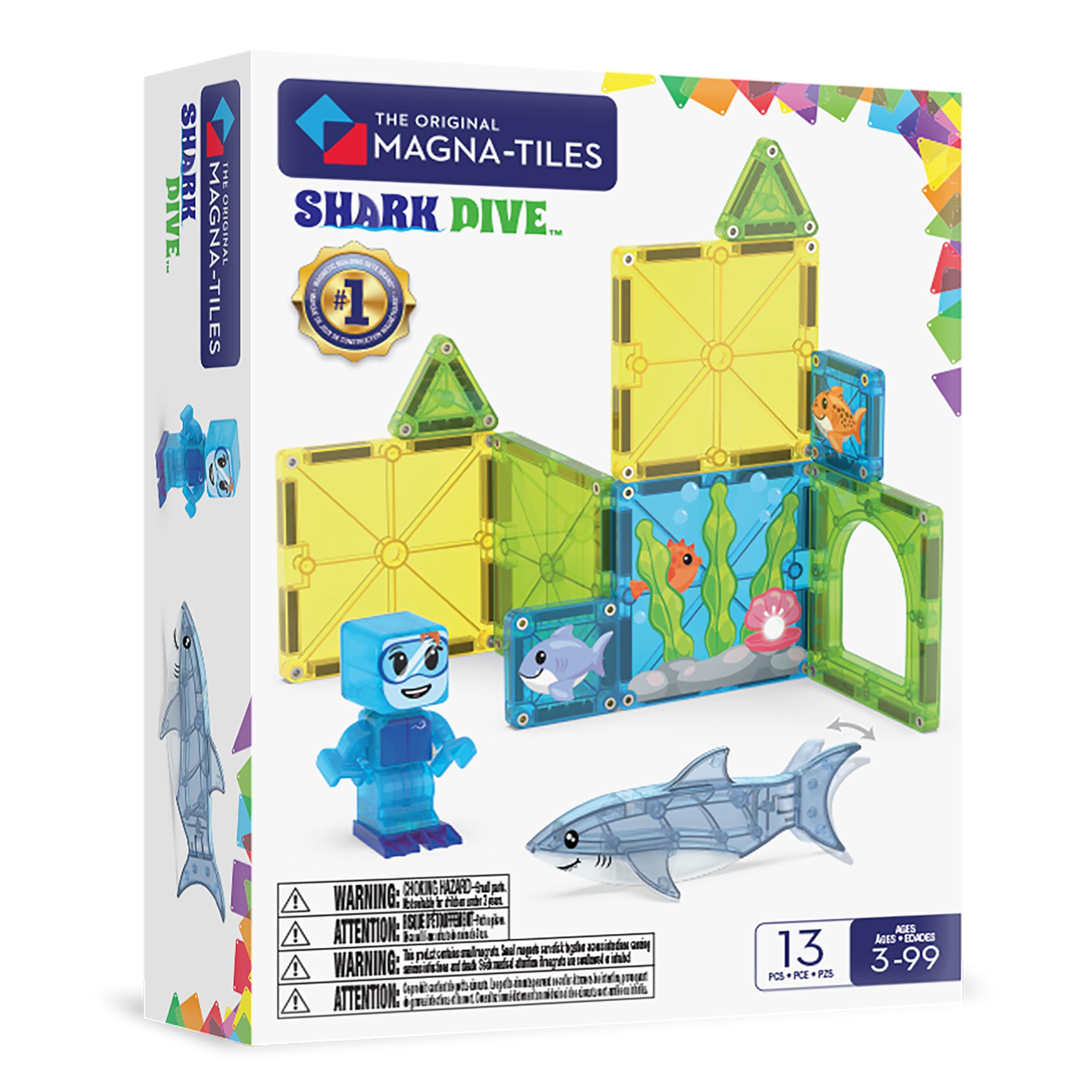 MAGNA-TILES Shark Dive 13-Piece Magnetic Construction Set, The Original Magnetic Building Brand