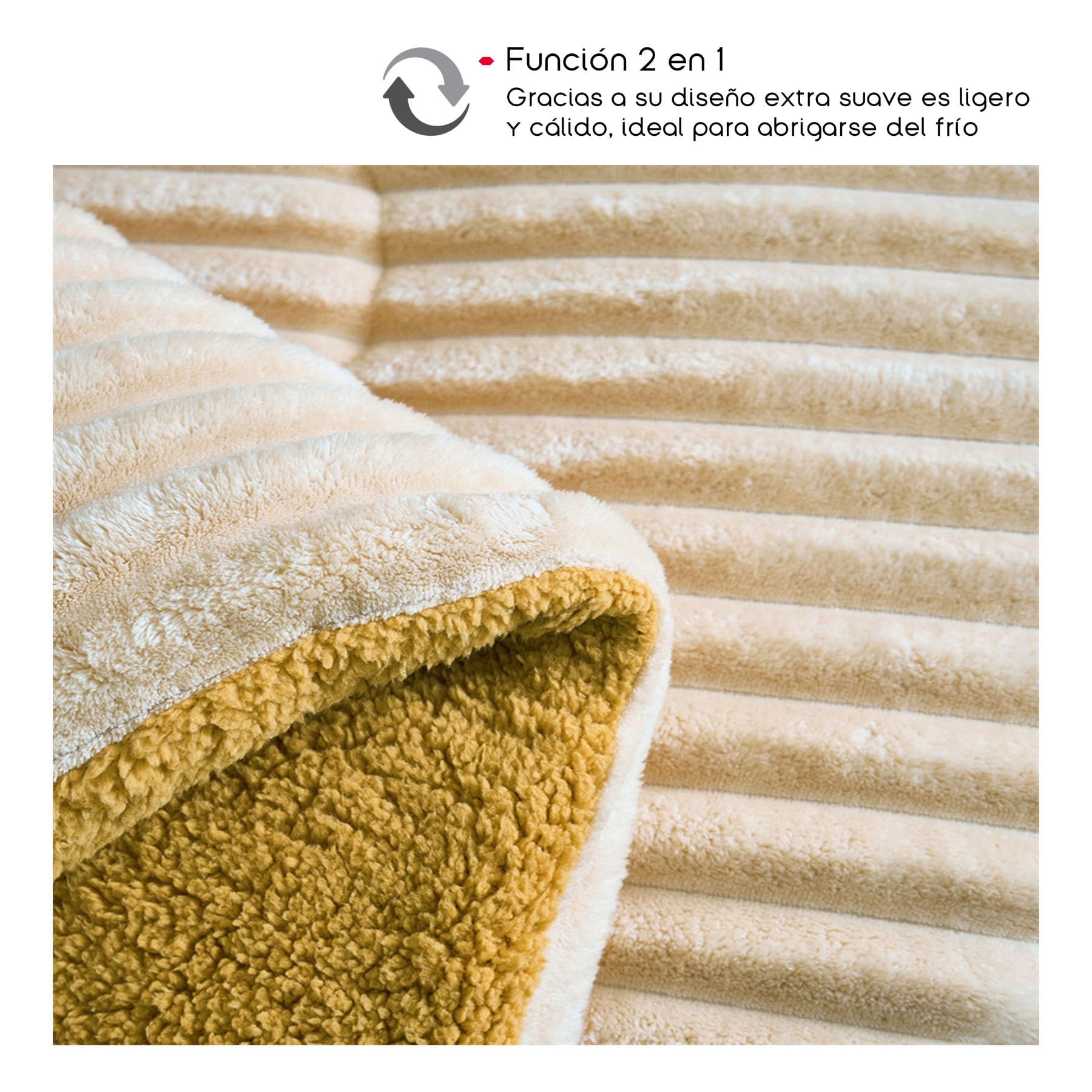 TIENDA EURASIA – Edredón Borrego Raya | 100% Poliéster y Sherpa Polar Extra Suave | Incluye Funda | Edredón Cama 135/150 2 Fundas (Beige)