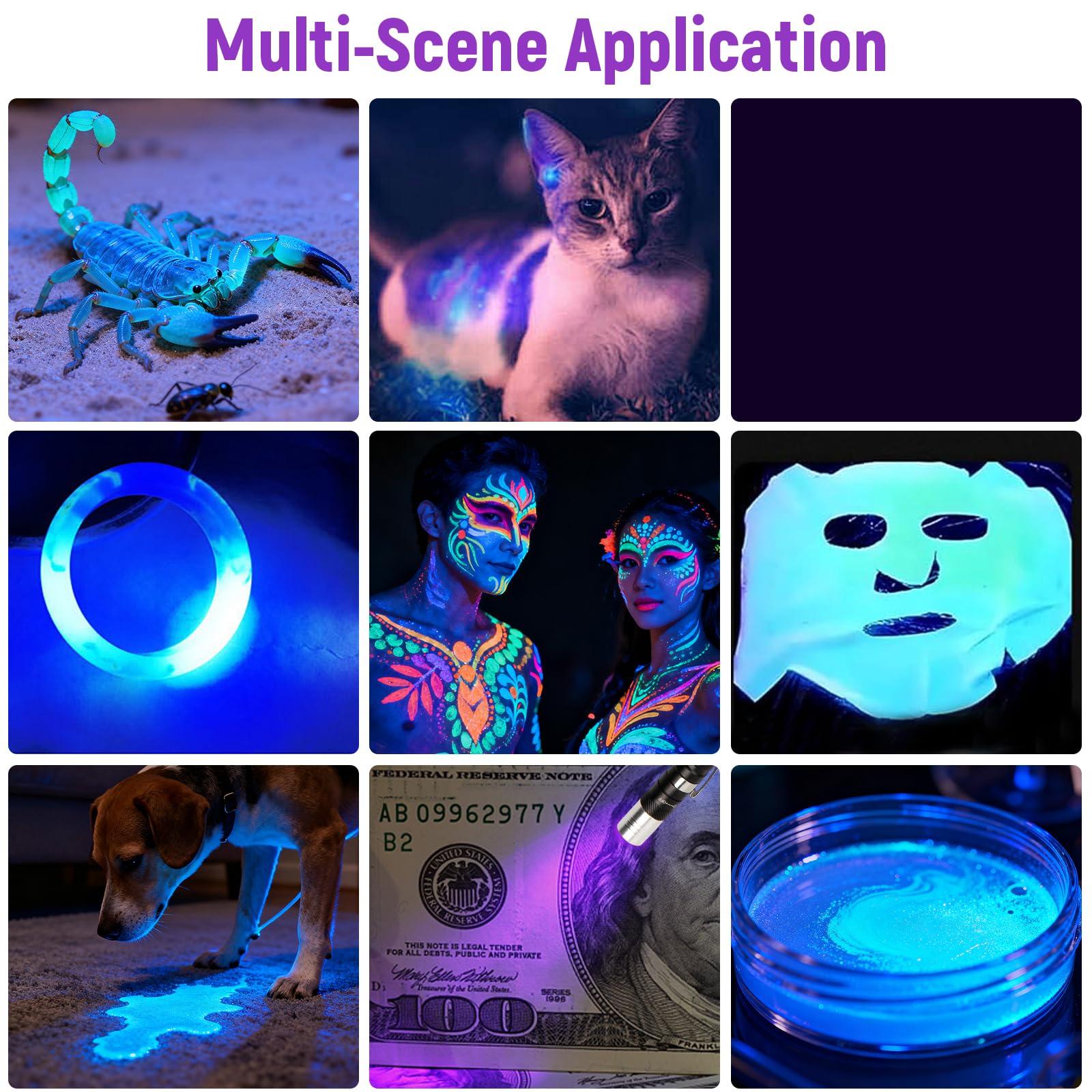 Torcia UV, Luce Nera 395nm Ultravioletta con Pinza, Mini Lampada Ultravioletti per Pesca, Rilevatore di Urina, Torcia impermeabile a LED da 13 cm (10 pack-Batterie non incluse)