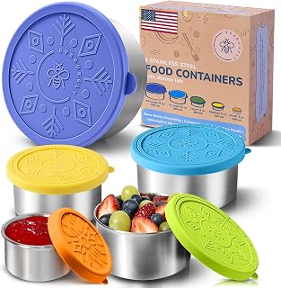 Everusely - Stainless Steel Containers with Lids - Set of 5, Summer Collection - Leakproof Stainless Steel Food Containers - Nesting Snack Holders - Metal Lunch Box - Portable & Reusable Meal Kit