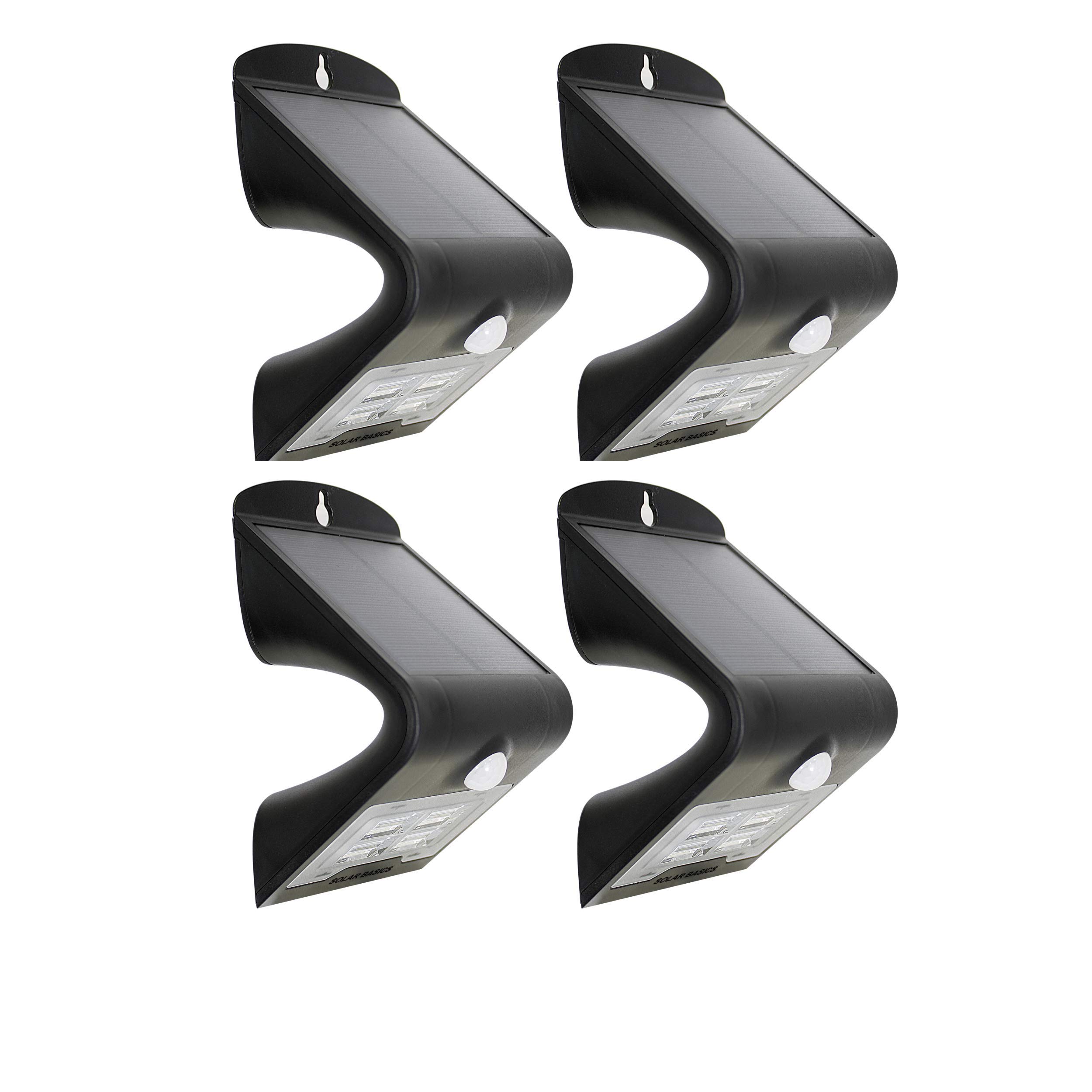 Solar Basics LED Outdoor Solar Security Wall Light for Steps and Stairs, Bright Motion Sensor Light and Accent Dusk-to-Dawn Modes, Weatherproof Resin Casing (4-Pack)