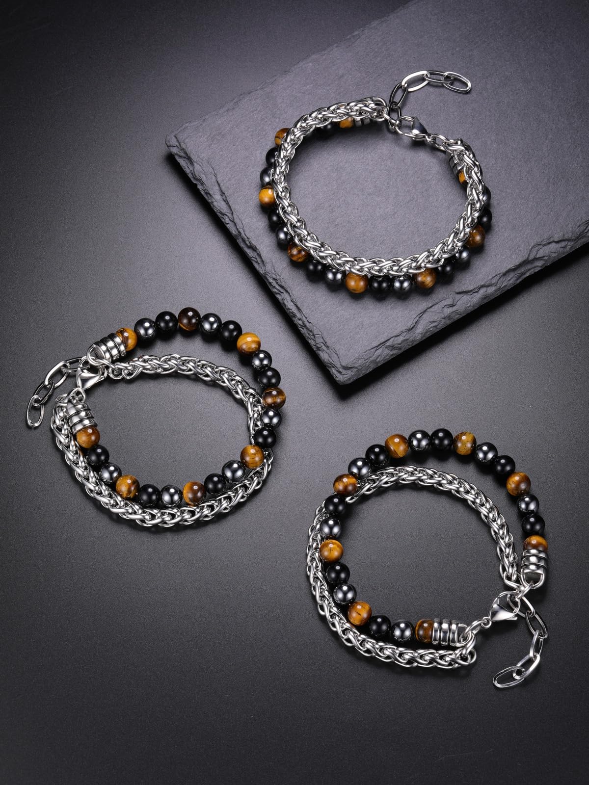 WZGWDC Herren-Armband mit Tigerauge-Obsidian-Hämatit-Kristall, Angstschutz für Männer, Schmuck, spirituelle Geschenke für Männer, Ihn, Valentinstag, Geburtstag