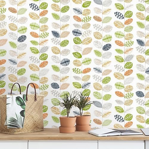 Miniatura 1 de Papel tapiz autoadhesivo de 17.7 x 118 pulgadas, papel tapiz de hojas coloridas bohemio, floral, autoadhesivo, extraíble, papel de pared para