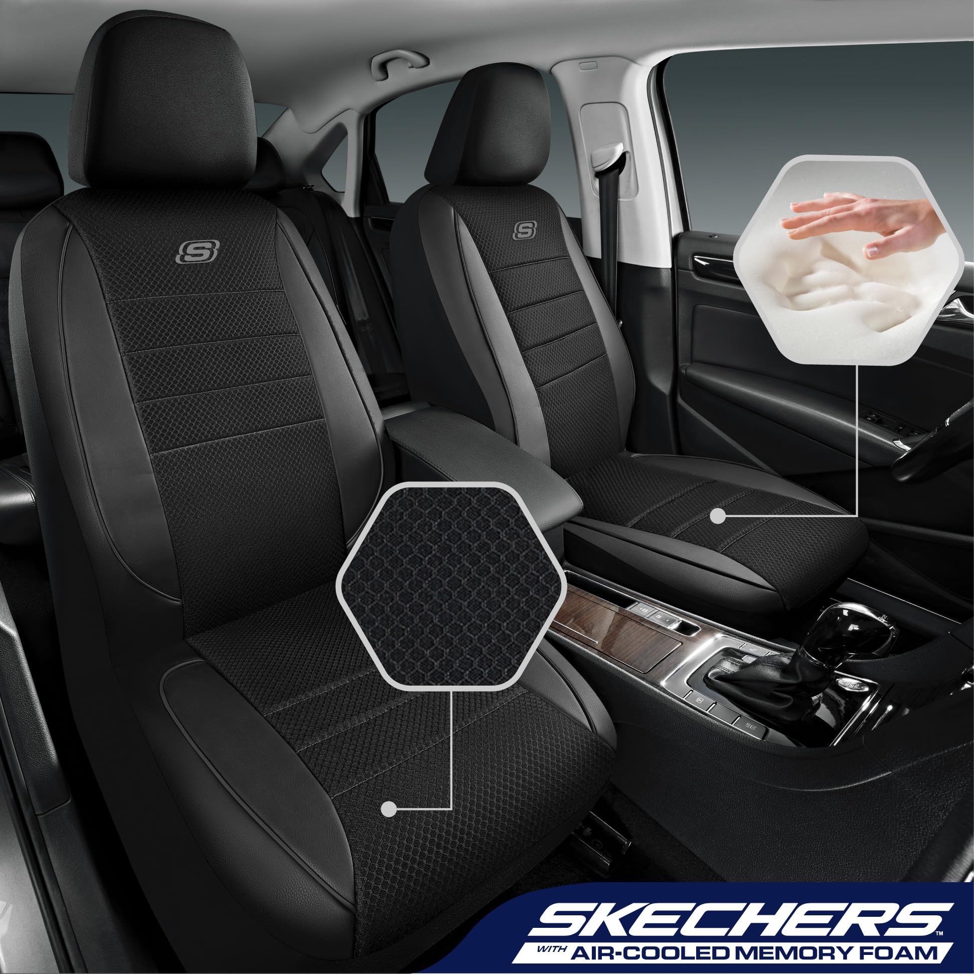 Skechers Air-Cooled Memory Foam Seat Covers Mesh Thick Car Seat Covers Piping Leather Car Seat Covers Front Seats — view 2