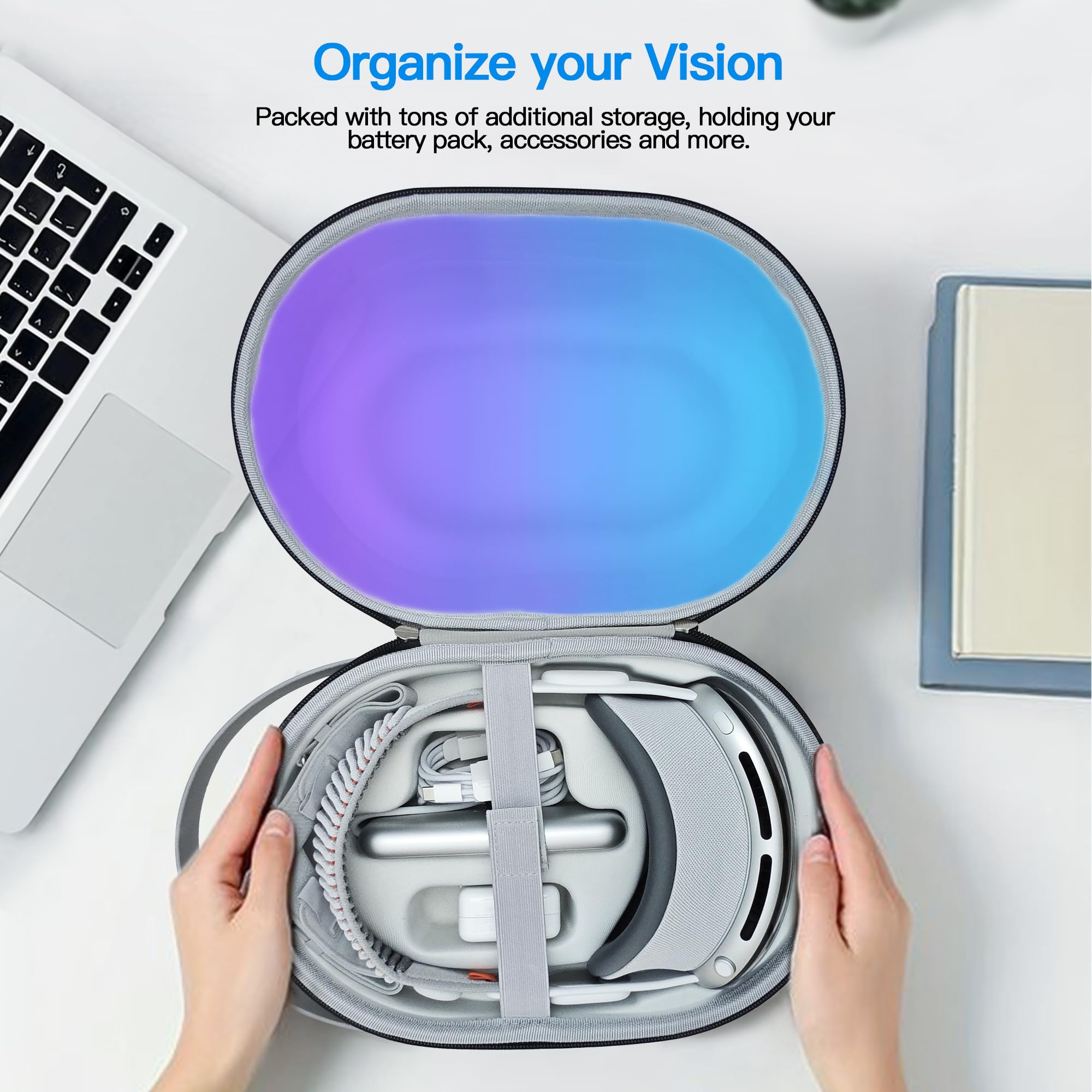 AWINNER Compatibile con custodia Apple Vision Pro, accessori VR con cinturino Elite, design ultra elegante per viaggi (blu)