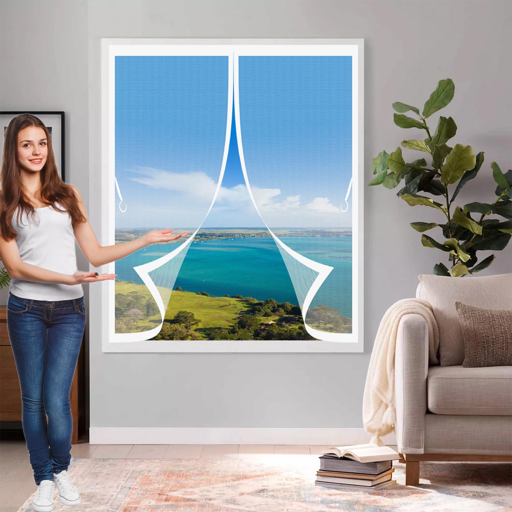 Congcli White Magnetic Screen Door 107 X 107 Cm Magnetic Closure, Easy To Install, Insect Protection Transparent Window Screen Customizable For Keeping Out Flies & Bug,