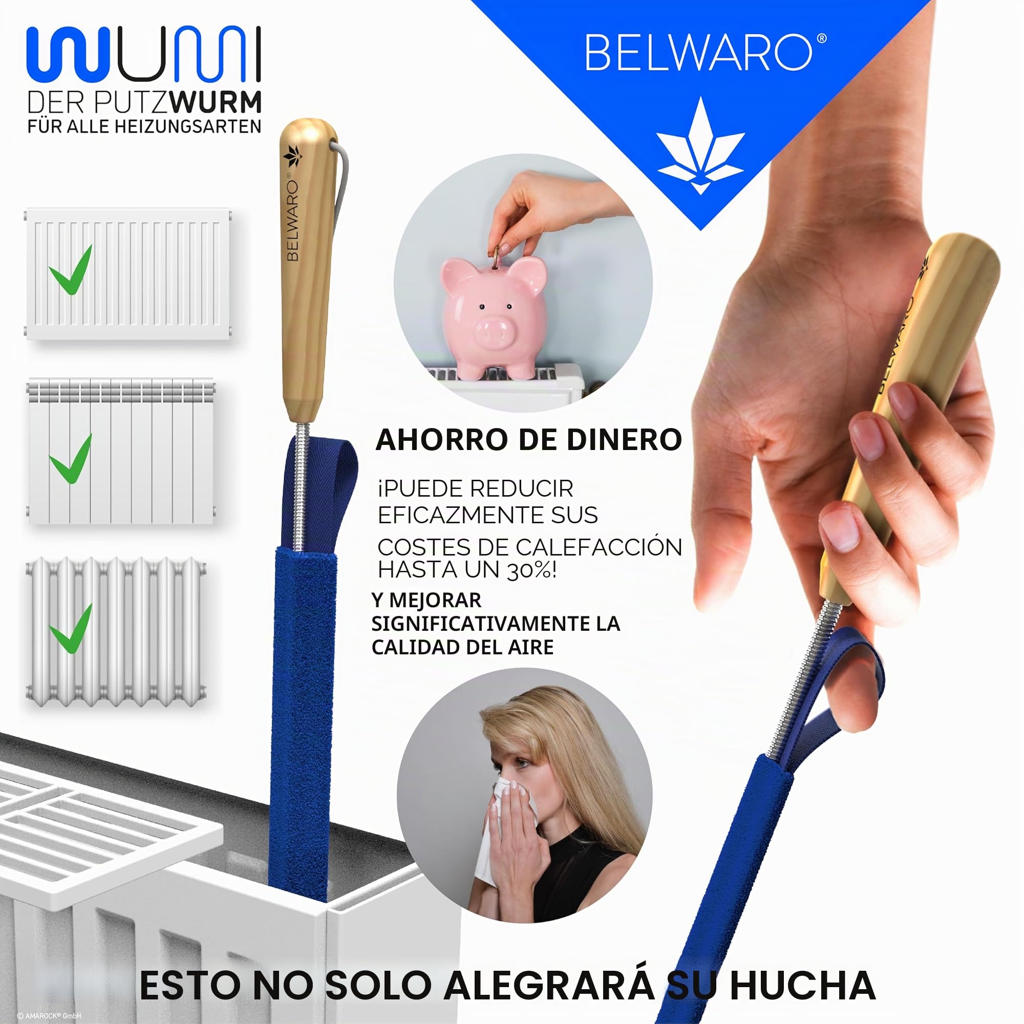 WUMI - Cepillo de limpieza para radiadores con 2 mangueras de microfibra extralargas, muy flexible y lavable, limpieza rápida