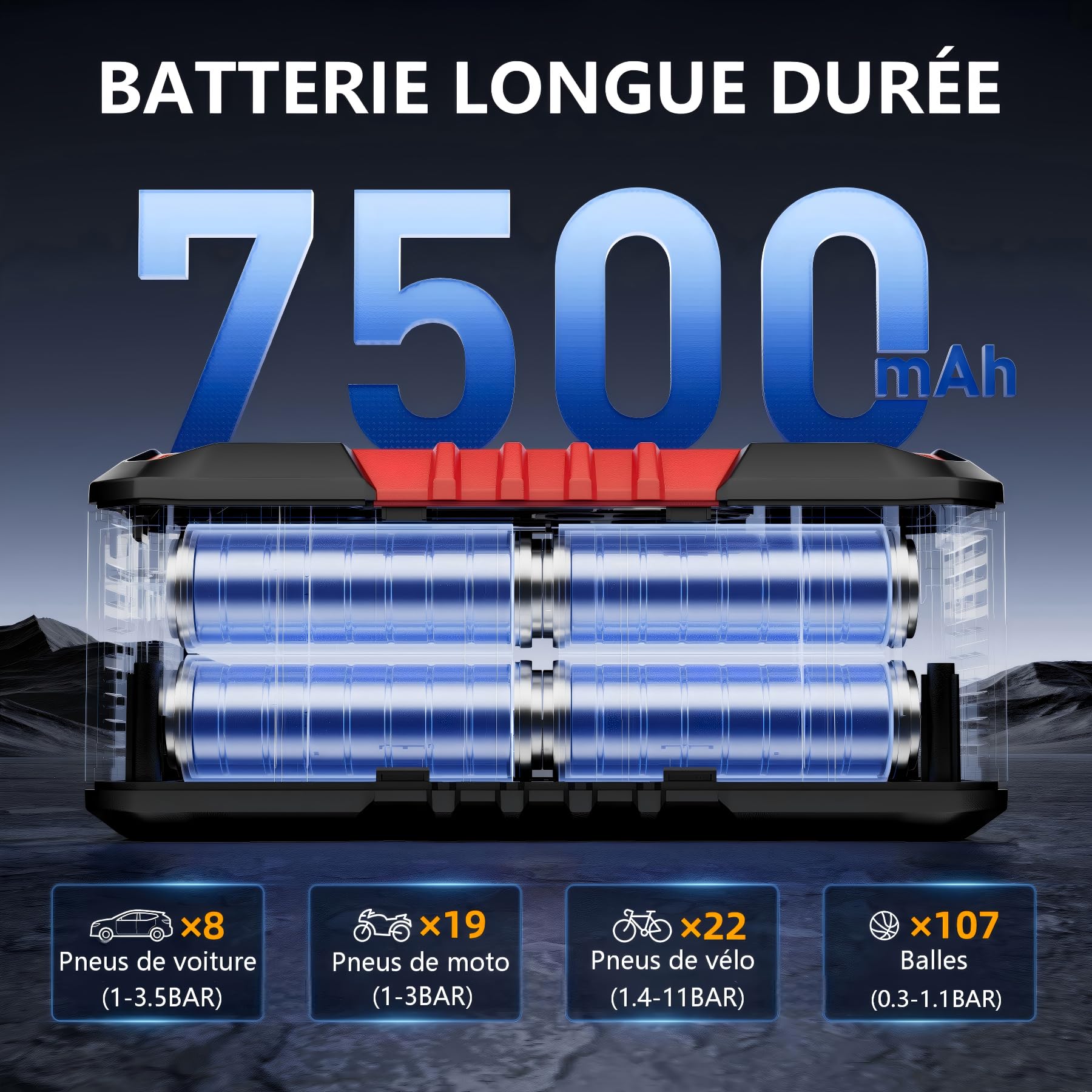 GOOLOO A6 Gear Compresseur d'air Portable 160 PSI (11 BAR) | Gonfleur Pneu Sans Fil, Manomètre Numérique, Pompe Électrique Intelligente, Arrêt Automatique, Lumière LED Pour Pickup