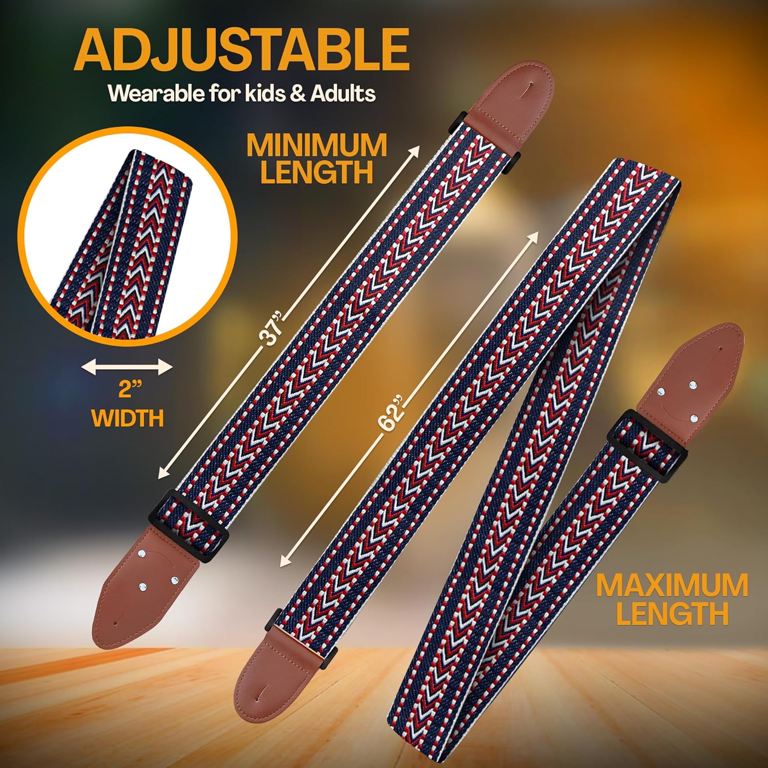 Art Tribute Personalized Guitar Strap Arrow Weave including - 2 Picks + Locks + Secure Button. Add Your Text and We Make It Especially For You Get Your Own Custom Guitar Strap, No Shipping Cost!