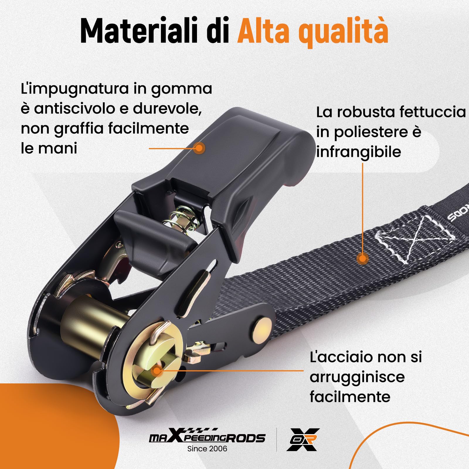maXpeedingrods 4x 4,5 m Cinghie di Fissaggio a Cricchetto 997 kg Nero | con Ganci di Sicurezza a S, EN 12195-2
