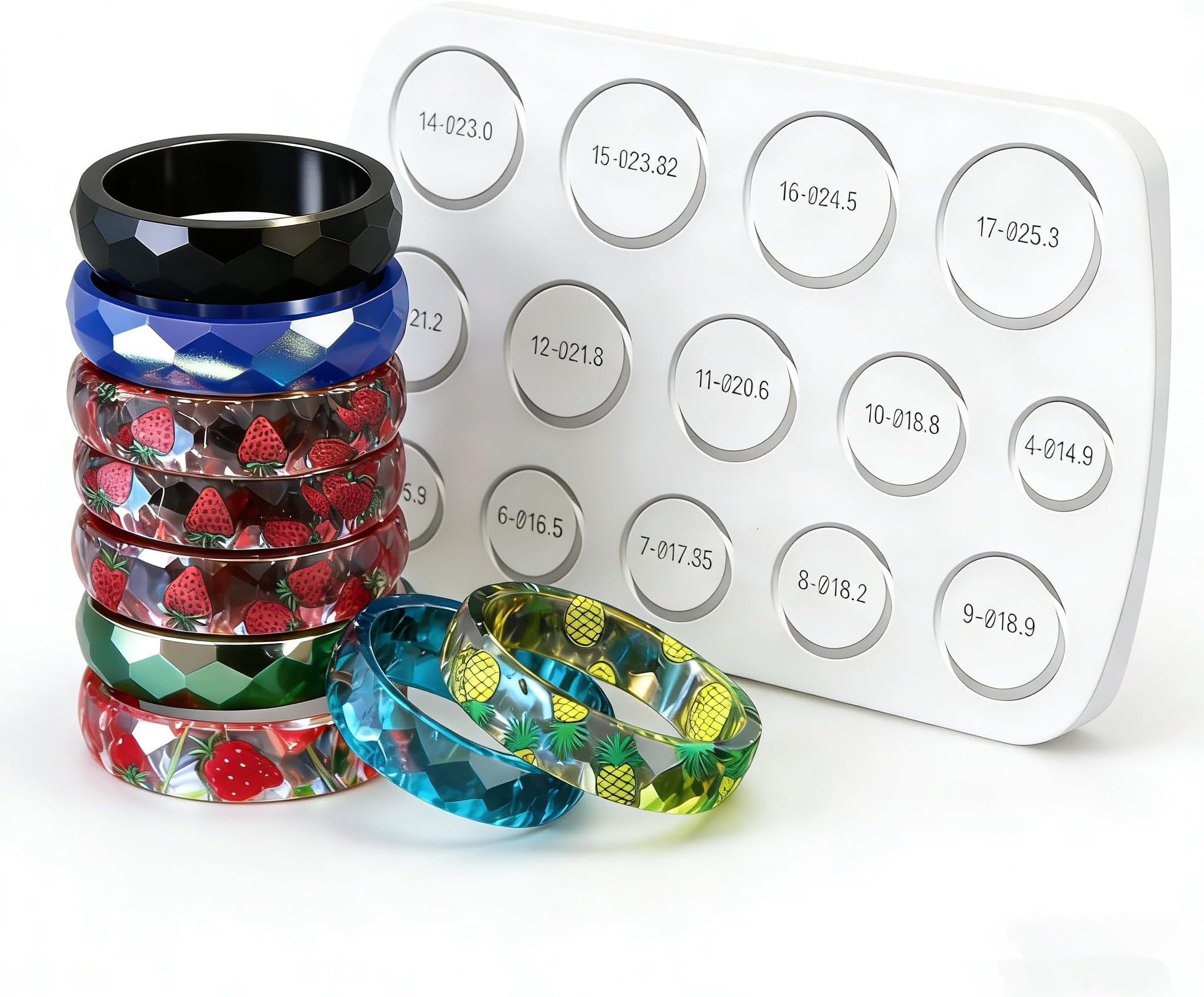 CCVOCION Silicone Epoxy Resin Ring Molds,14 Sizes(4-17) with Size Markers,5.5mm Width 2mm Thickness,for Women Rings Earrings Pendants DIY Christmas Craft Gifts