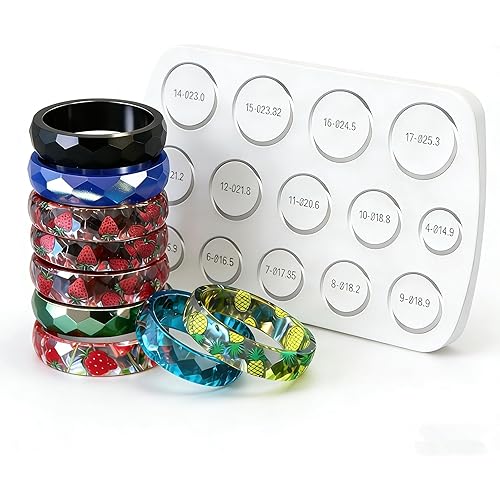 CCVOCION Silicone Epoxy Resin Ring Molds,14 Sizes(4-17) with Size Markers,5.5mm Width 2mm Thickness,for Women Rings Earrings Pendants DIY Christmas Craft Gifts