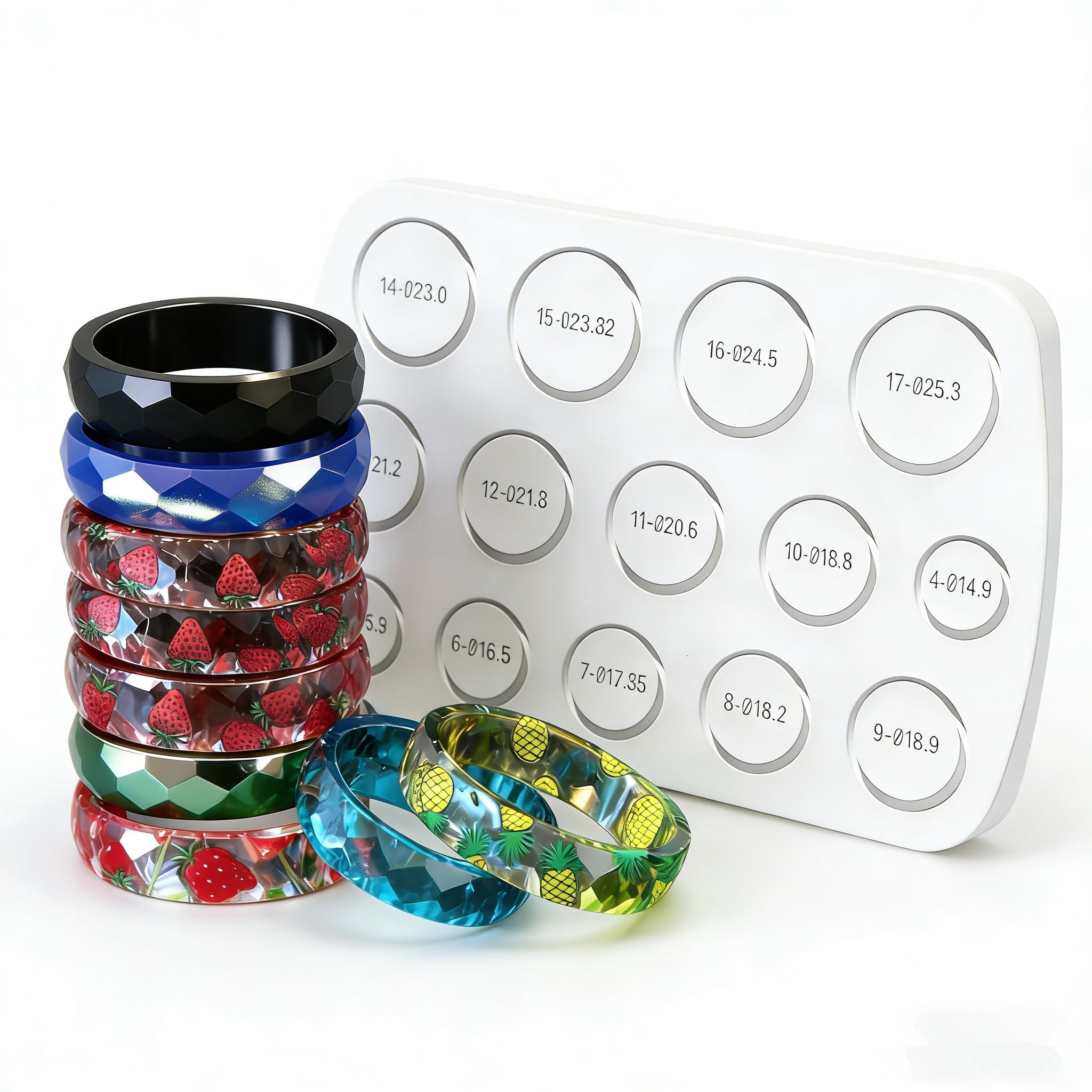 CCVOCION Silicone Epoxy Resin Ring Molds,14 Sizes(4-17) with Size Markers,5.5mm Width 2mm Thickness,for Women Rings Earrings Pendants DIY Christmas Craft Gifts