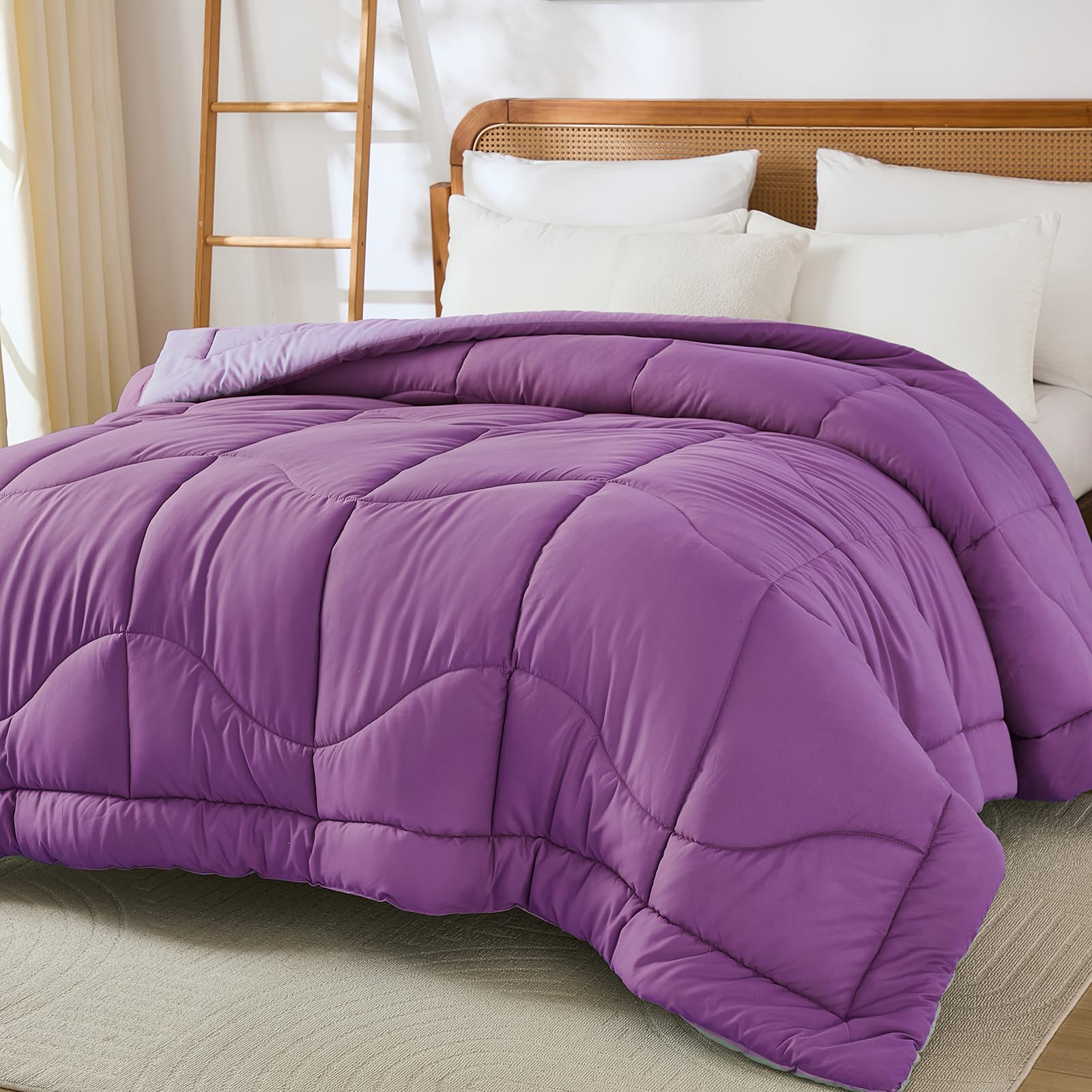 Guchuang Bedding Coverless Duvet King Size 10.5 Tog-Reversible Comforter for All Seasons-Lightweight Down Alternative Comforter (Purple,King)
