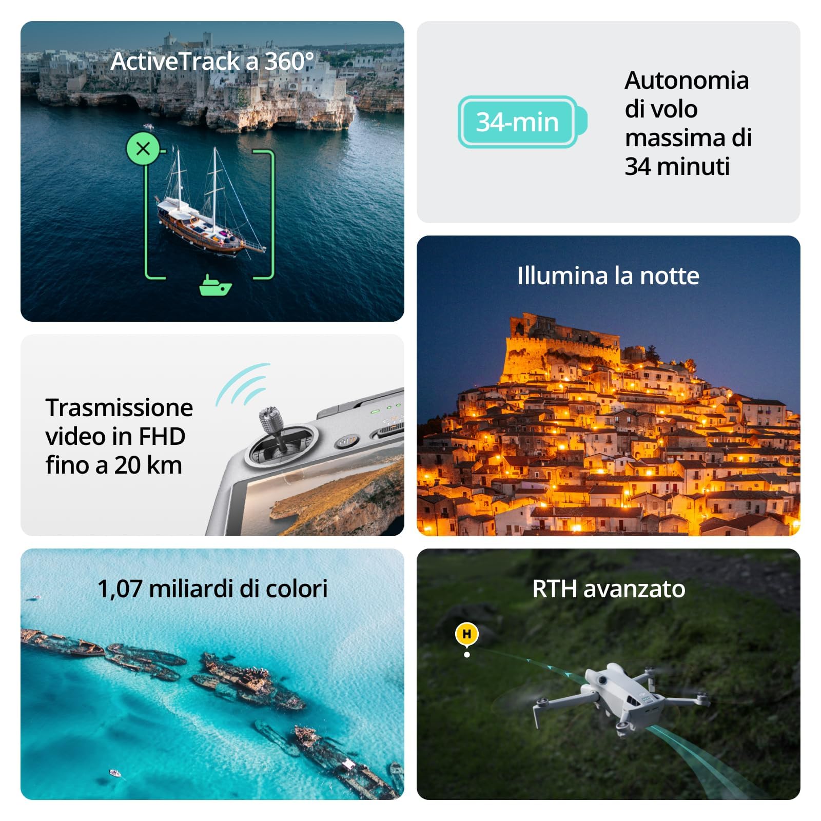 DJI Mini 4 Pro (con DJI RC 2), mini drone pieghevole per adulti con fotocamera in 4K, meno di 249 g, autonomia di volo di 34 min, trasmissione video di 20 km, rilevamento ostacoli omnidirezionale, C0