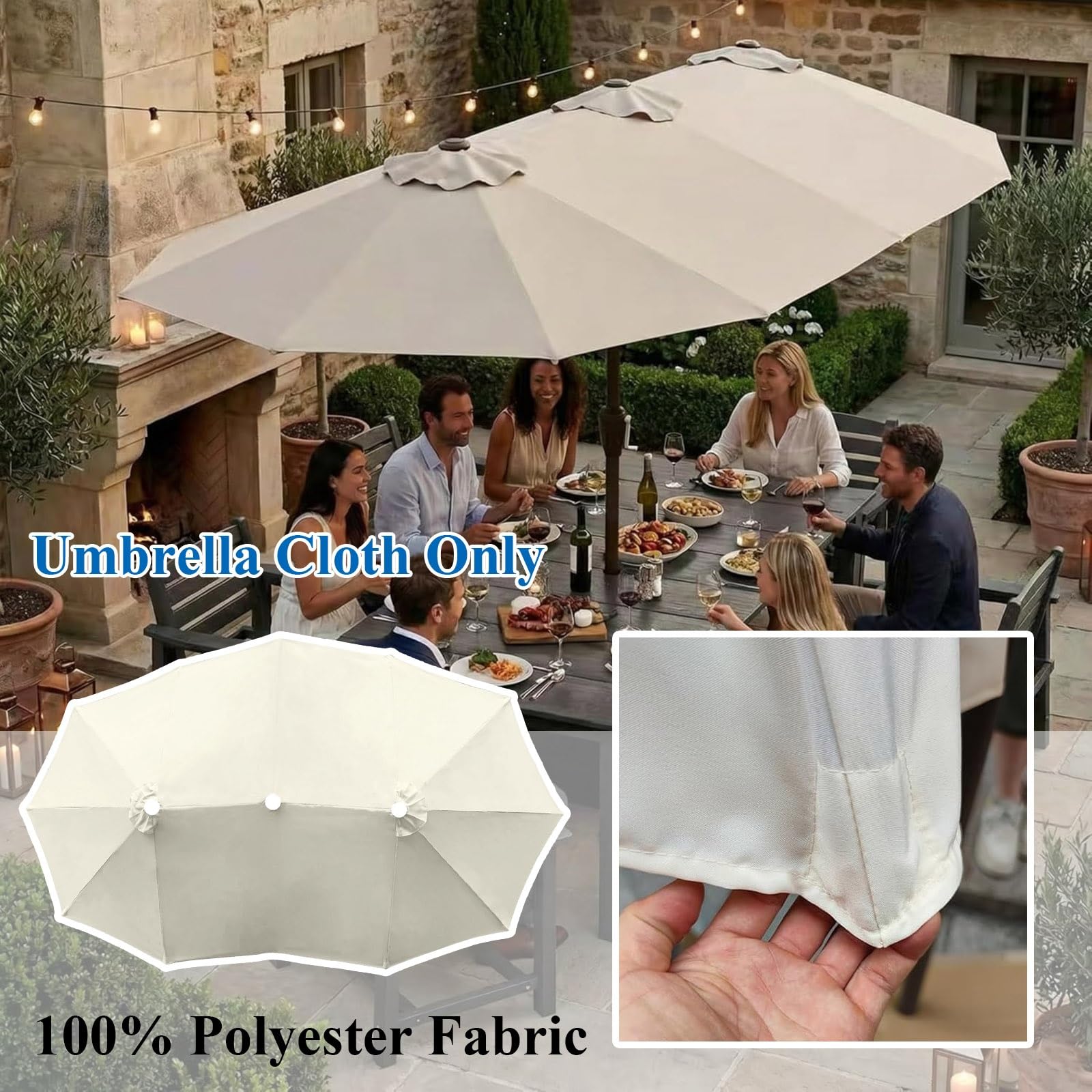 ESOYAWE Telo di Ricambio per Ombrellone A Doppia Faccia 460x270cm 12 Stecche, Impermeabile UPF 30+ Copertura in Tessuto Tettoia di Ricambio per Ombrellone Giardino Terrazza Piscina Spiaggia(Beige)