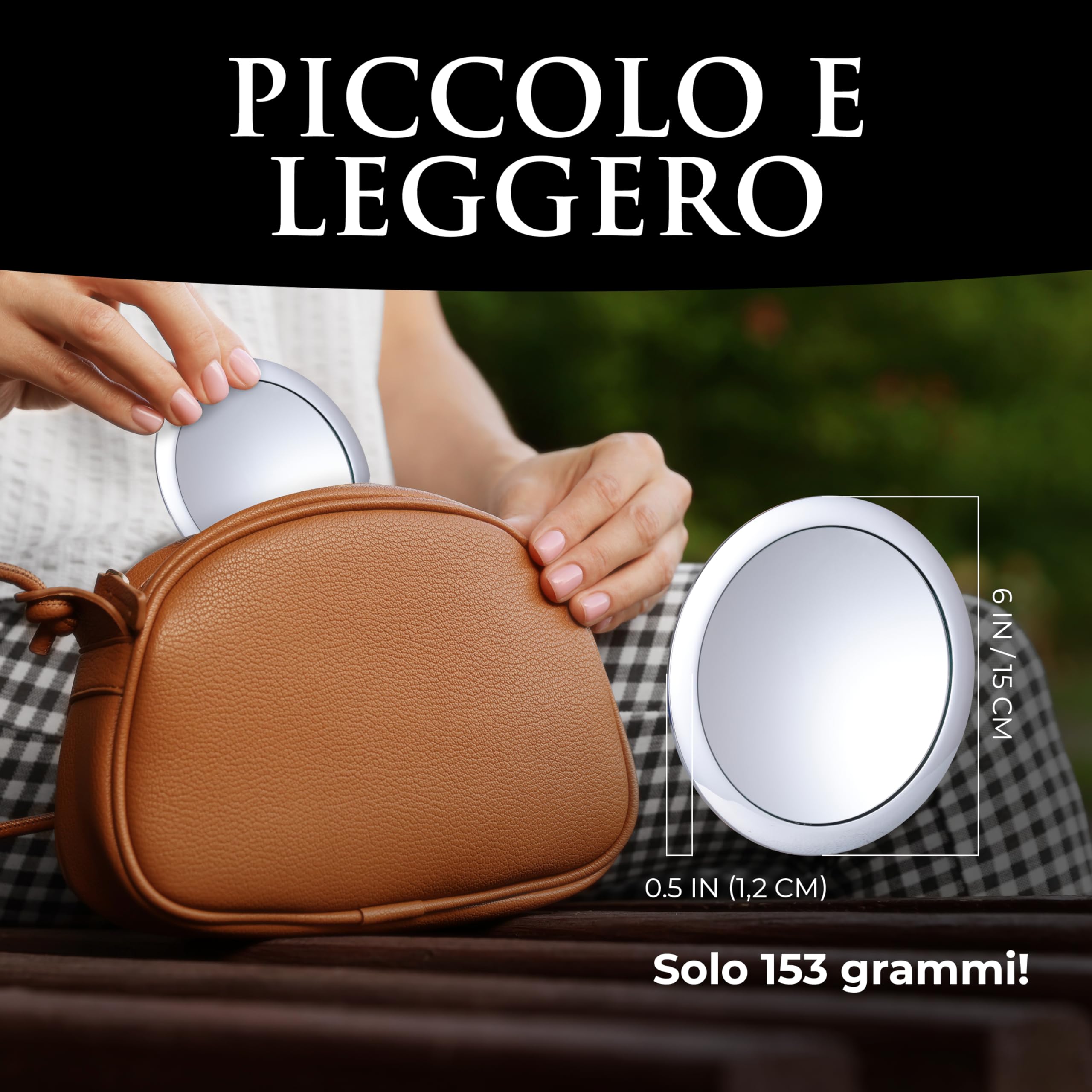 Mirrorvana Specchio ingranditore 30X per trucco - specchio ingrandente rotondo e portatile con tripla ventosa per truccarsi e per epilazione precisa, magnifying mirror - 15 cm (Cromo)