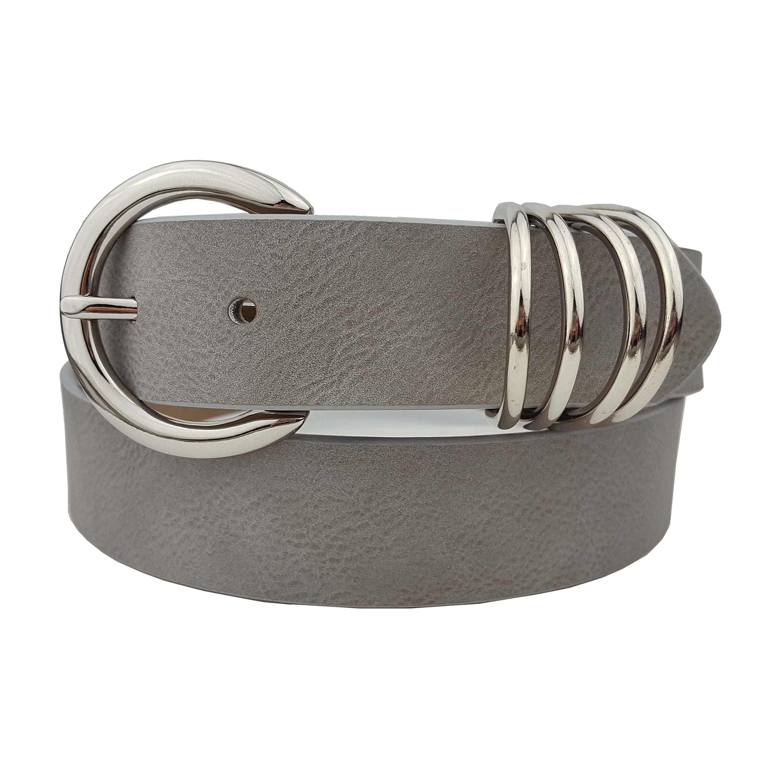 Axesoria Vegan Jean Belt with Silver Buckle and rings (L, Gray(Silver Rings))