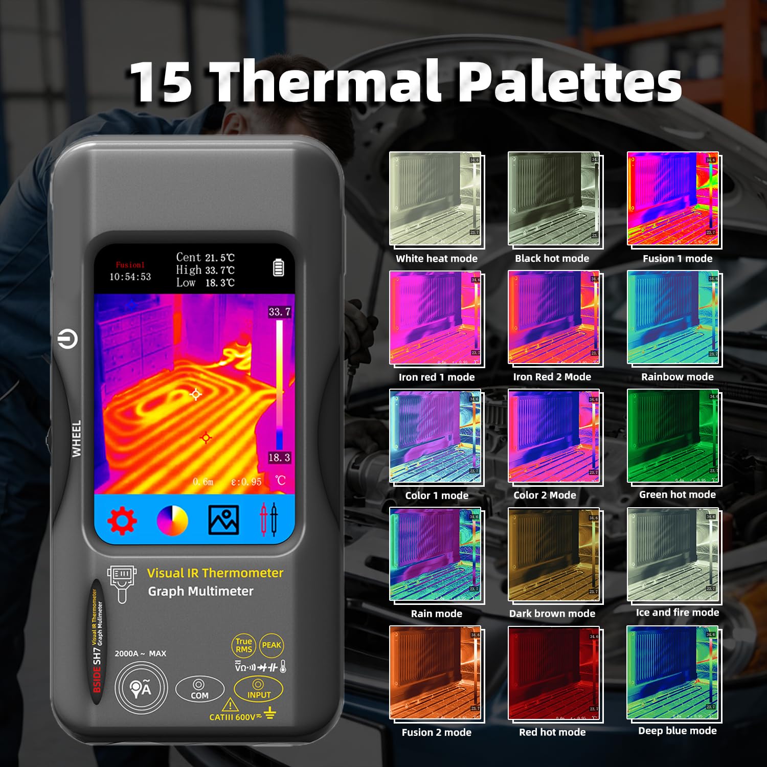 BSIDE SH7 Cámara Térmica Multímetro 2 en 1 Pantalla Táctil Multímetro Digital 20000 Cuentas TRMS & Cámara Termográfica 320X320 Reolución IR para Fugas HVAC Electrónica Automotriz Industrial