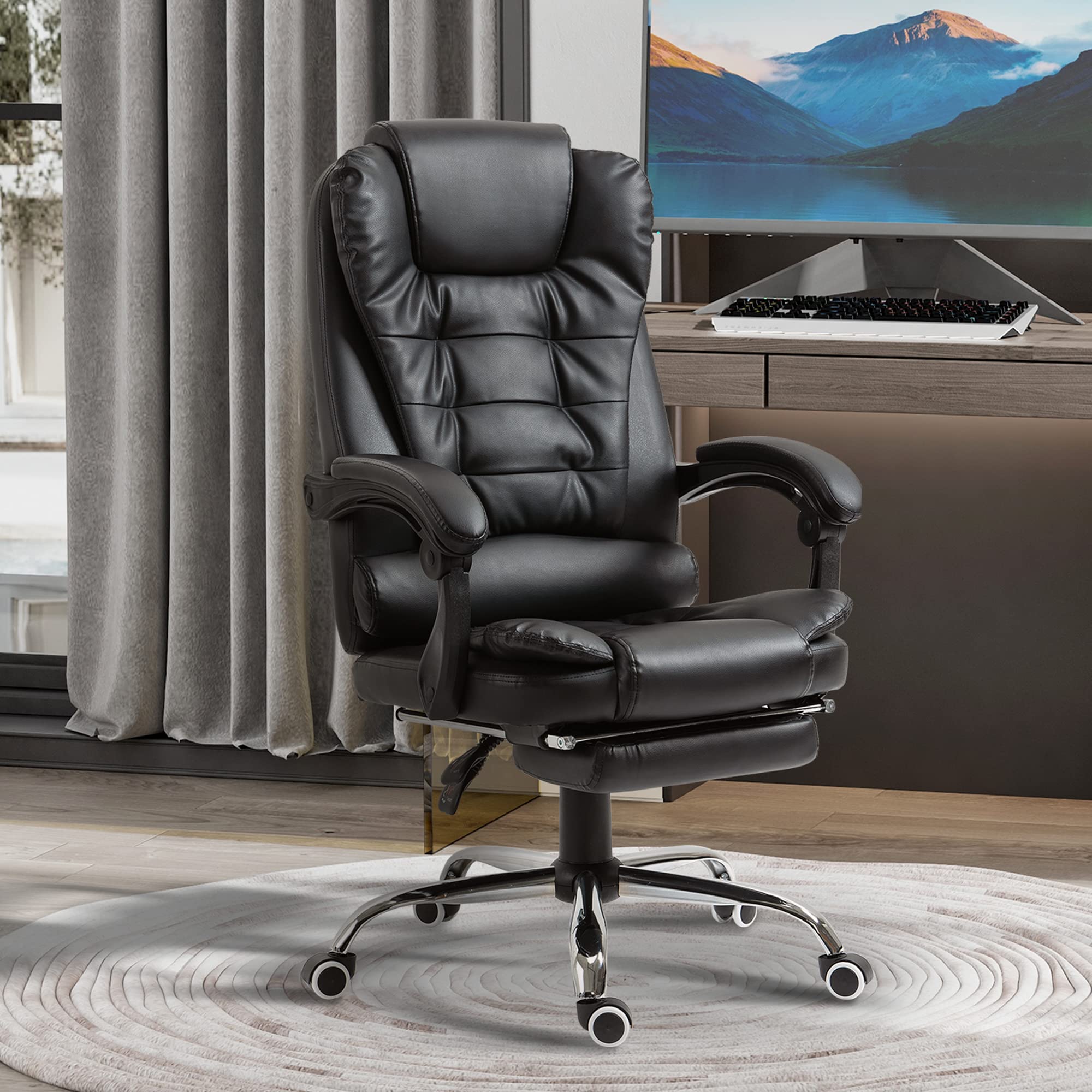 Image secondaire de Fauteuil de Bureau HOMCOM Grand Confort avec Dossier Inclinable et Repose-Pied Noir