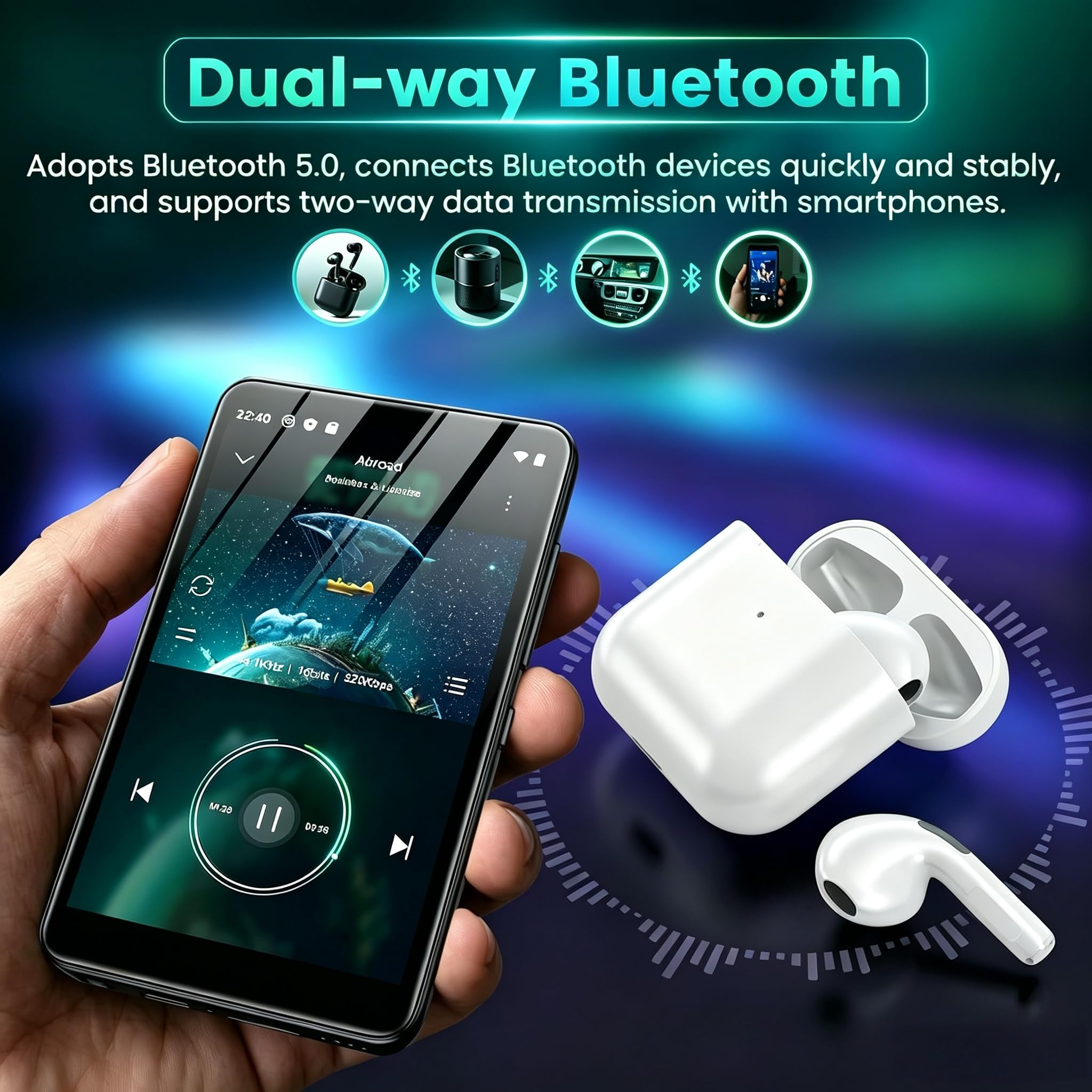 32 GB MP3 Player mit Bluetooth und WLAN, Diofox M9 MP3 MP4 Player mit Android 13, Amazon Music, Deezer, Audible, E-Books, 4,02 Zoll Touchscreen, Tragbarer HiFi Musikplayer Spotify – Schwarz