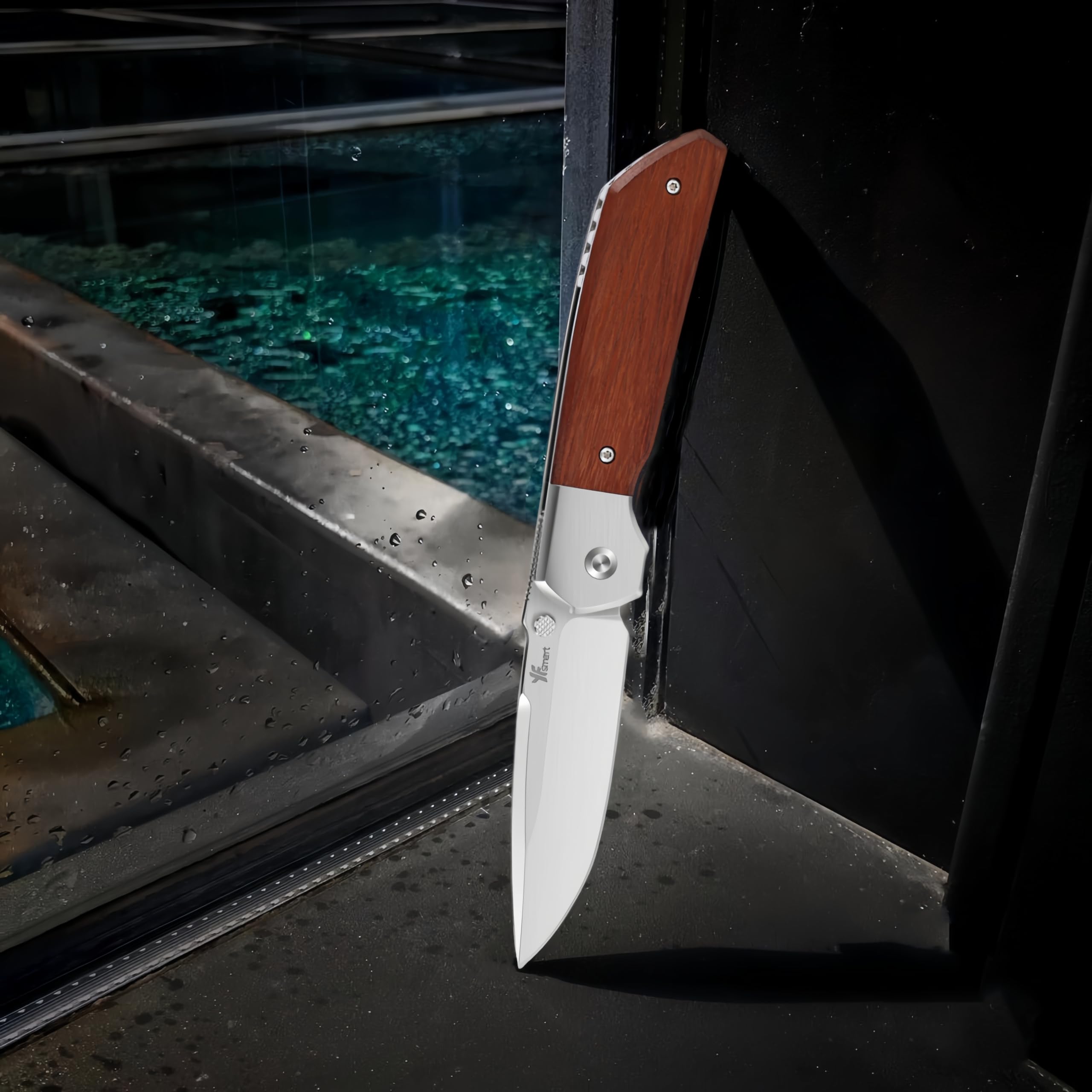 Front-Flipper-Klappmesser, Herrenmesser, D2-Klinge mit hochwertigem Holzgriff und tiefem Taschenclip, Camping-Jagd-Taschenmesser, EDC-Messer-Gentlemen-Folder mit (Groß)
